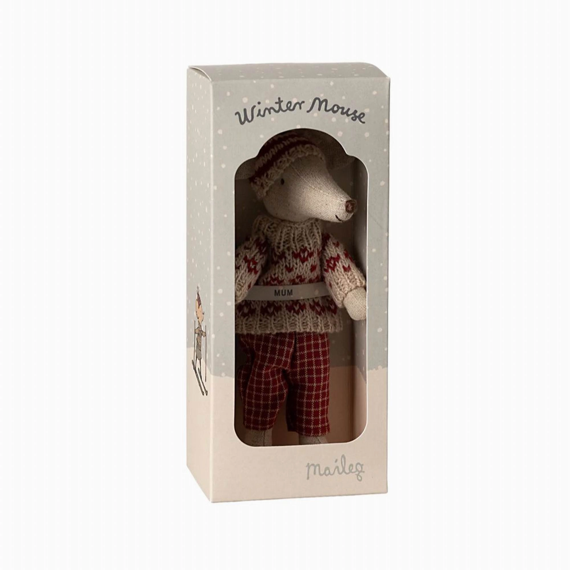Maileg Winter Mouse With Ski Set, Mum  Red
