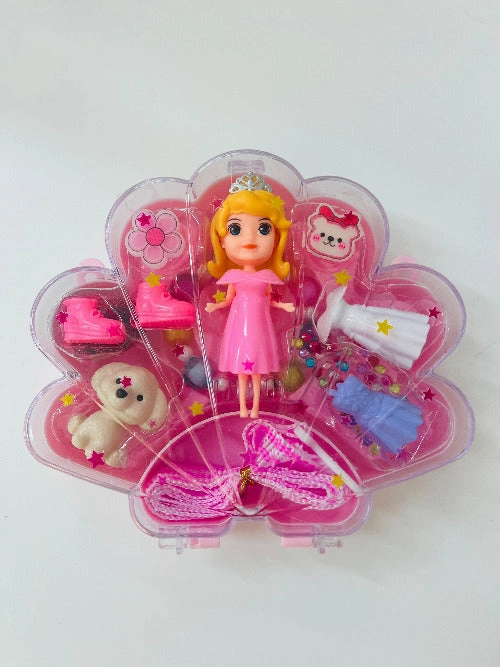 Mini Doll with clothes and accesories in shell case bag