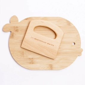 Montessori Mates Wooden Kids Cutting Board   Knife Set