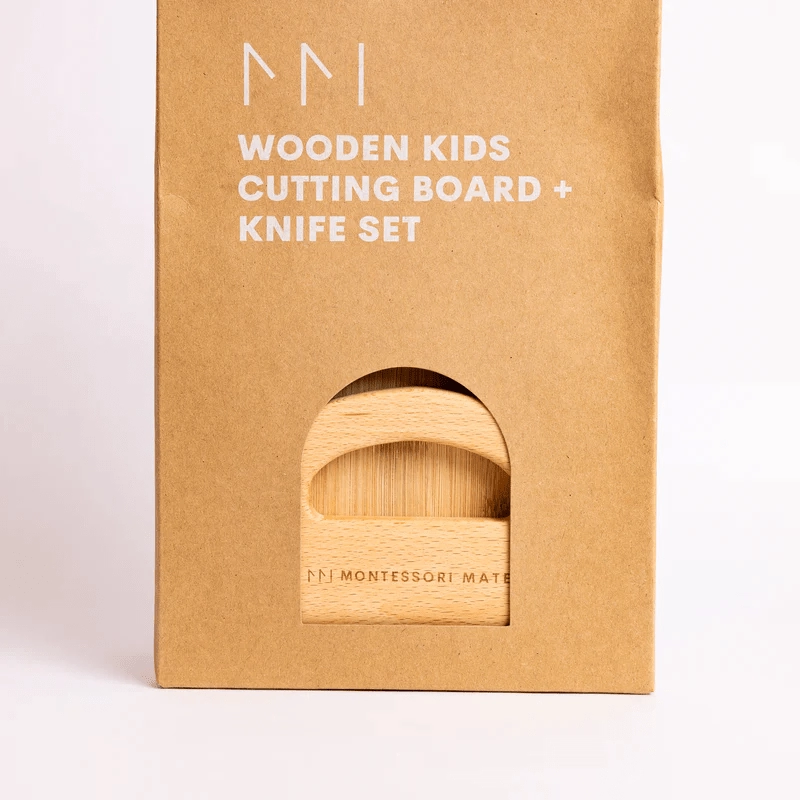 Montessori Mates Wooden Kids Cutting Board   Knife Set