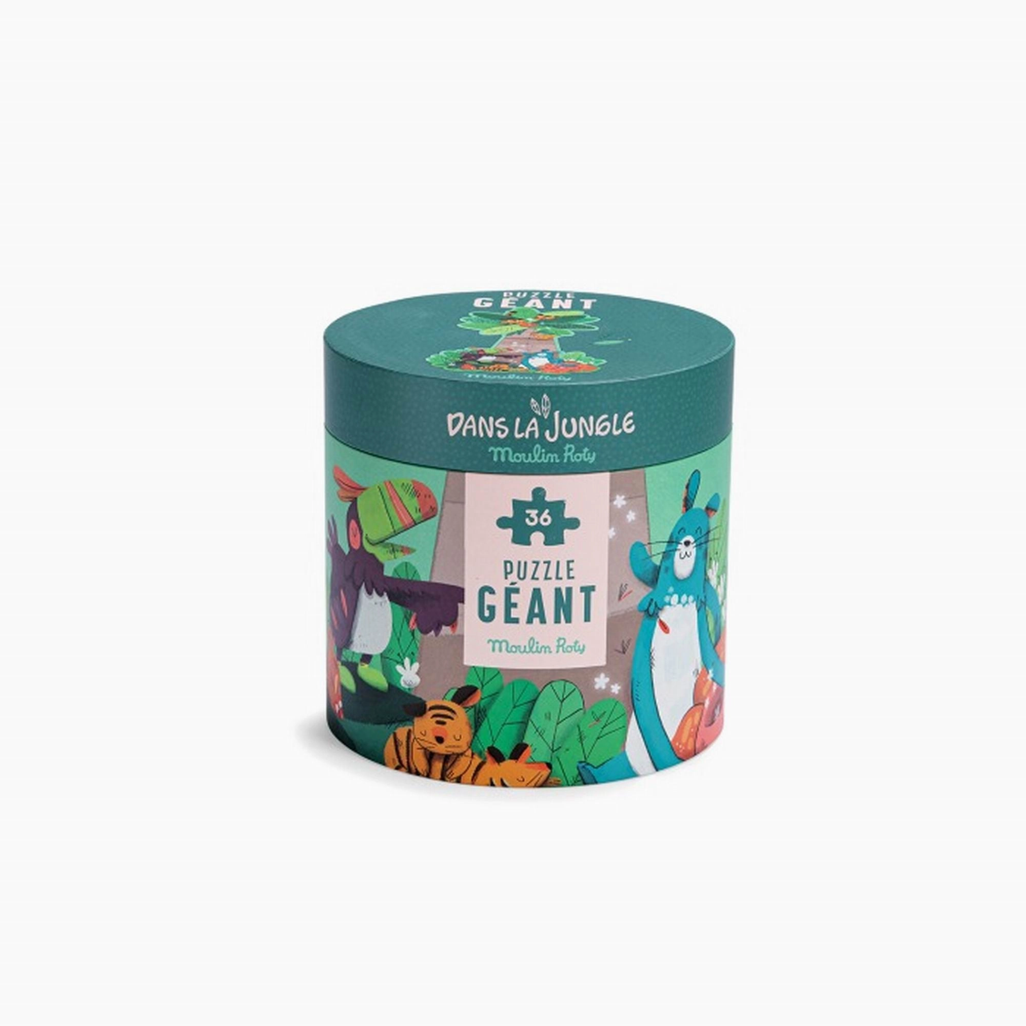 Moulin Roty Dans La Jungle Giant Puzzle 36PCS With 1 Poster, in Rounded Box, Size: 870 x 542MM