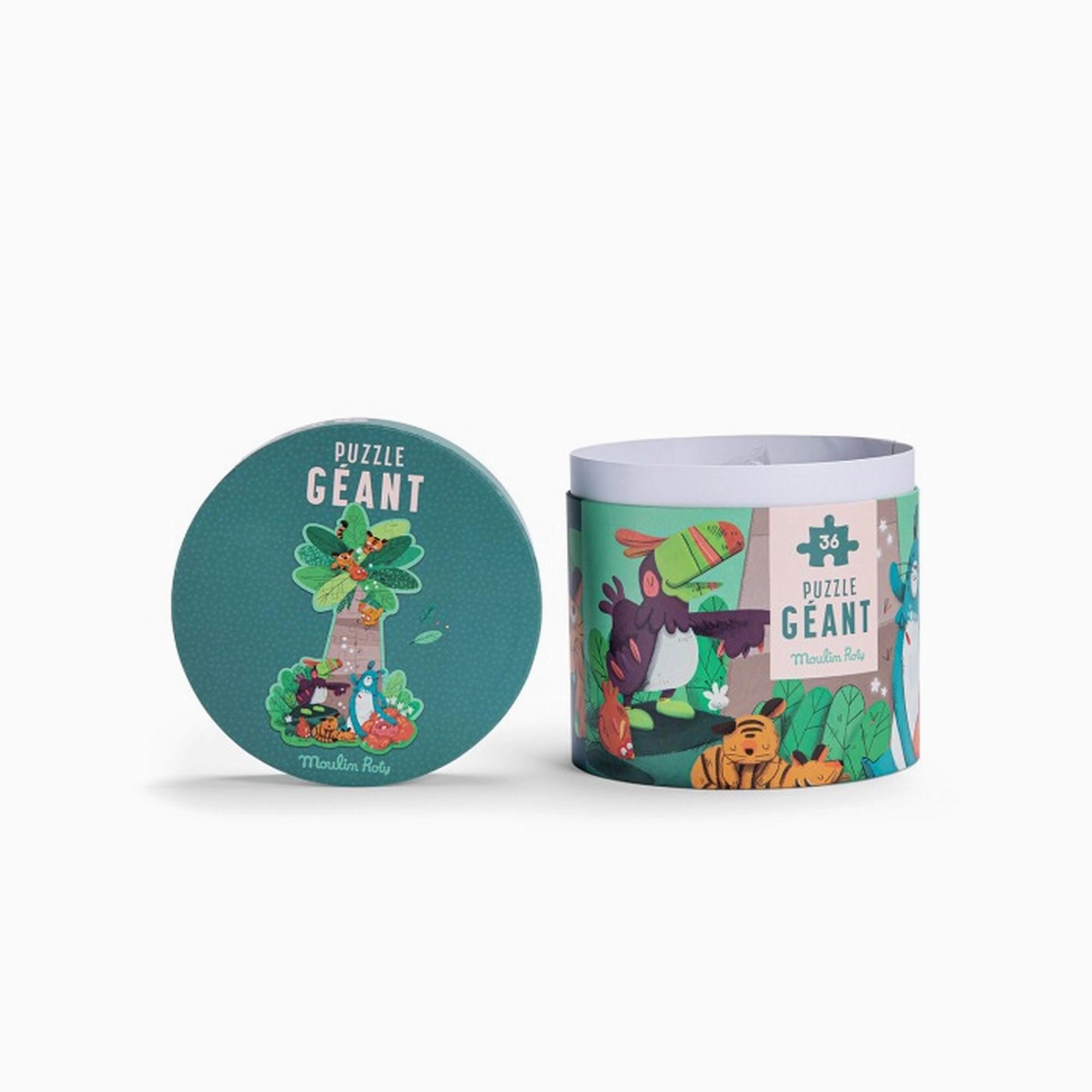 Moulin Roty Dans La Jungle Giant Puzzle 36PCS With 1 Poster, in Rounded Box, Size: 870 x 542MM