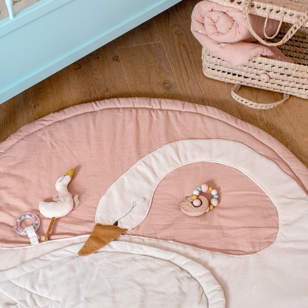 Moulin Roty La Petite Ecole De Danse Wooden Swan with Rubber Teething Balls