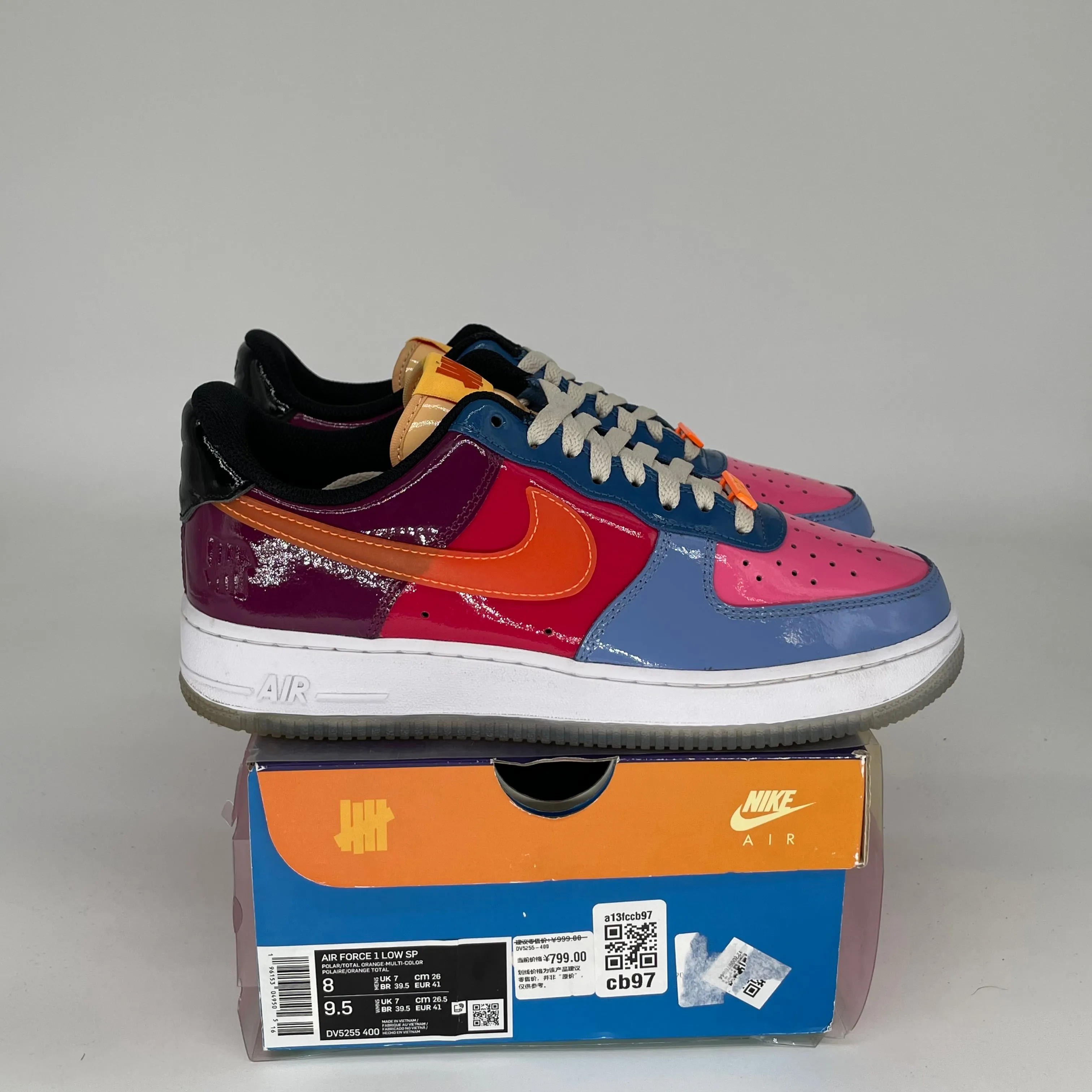 NIKE AIR FORCE 1 LOW UNDEFEATED MULTI PATENT TOTAL ORANGE SIZE 8 DV5255-400