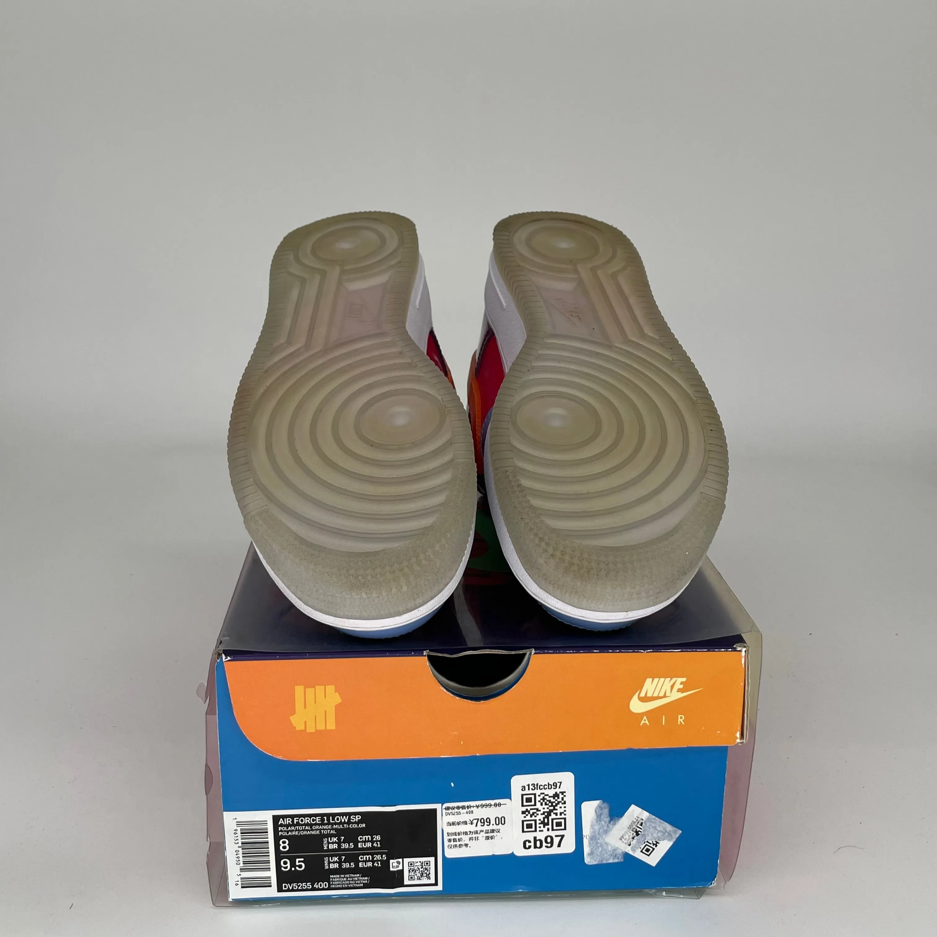 NIKE AIR FORCE 1 LOW UNDEFEATED MULTI PATENT TOTAL ORANGE SIZE 8 DV5255-400