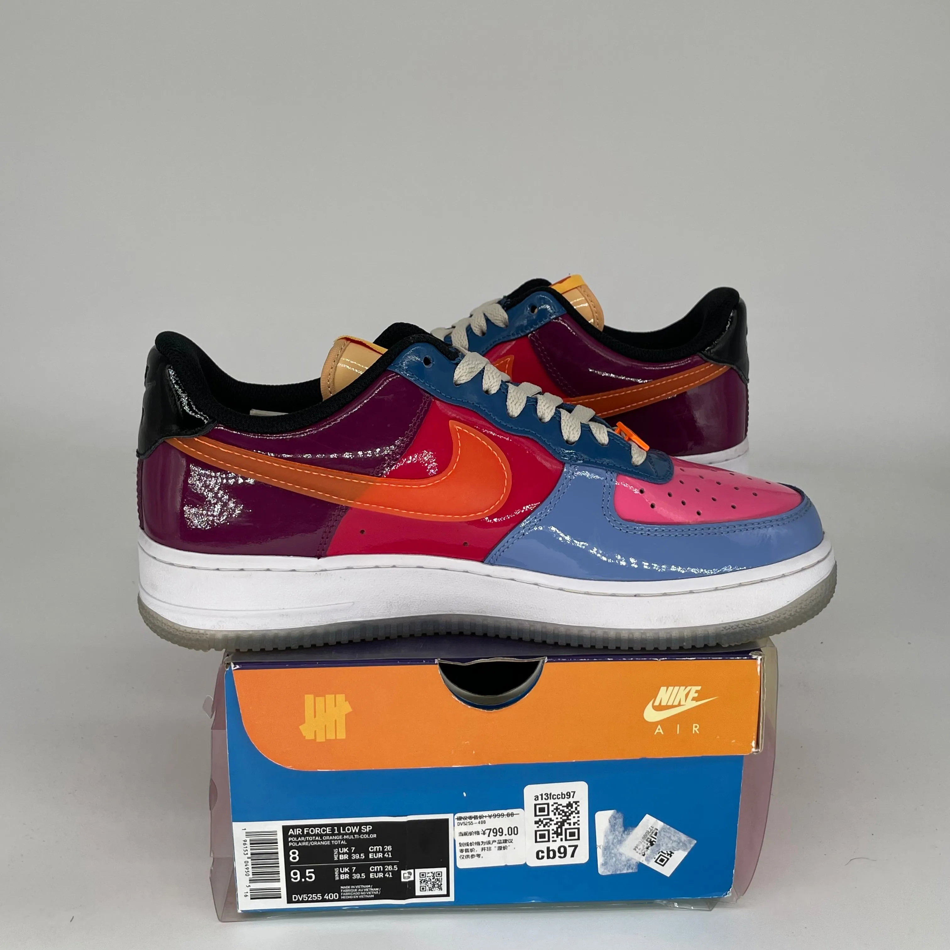 NIKE AIR FORCE 1 LOW UNDEFEATED MULTI PATENT TOTAL ORANGE SIZE 8 DV5255-400