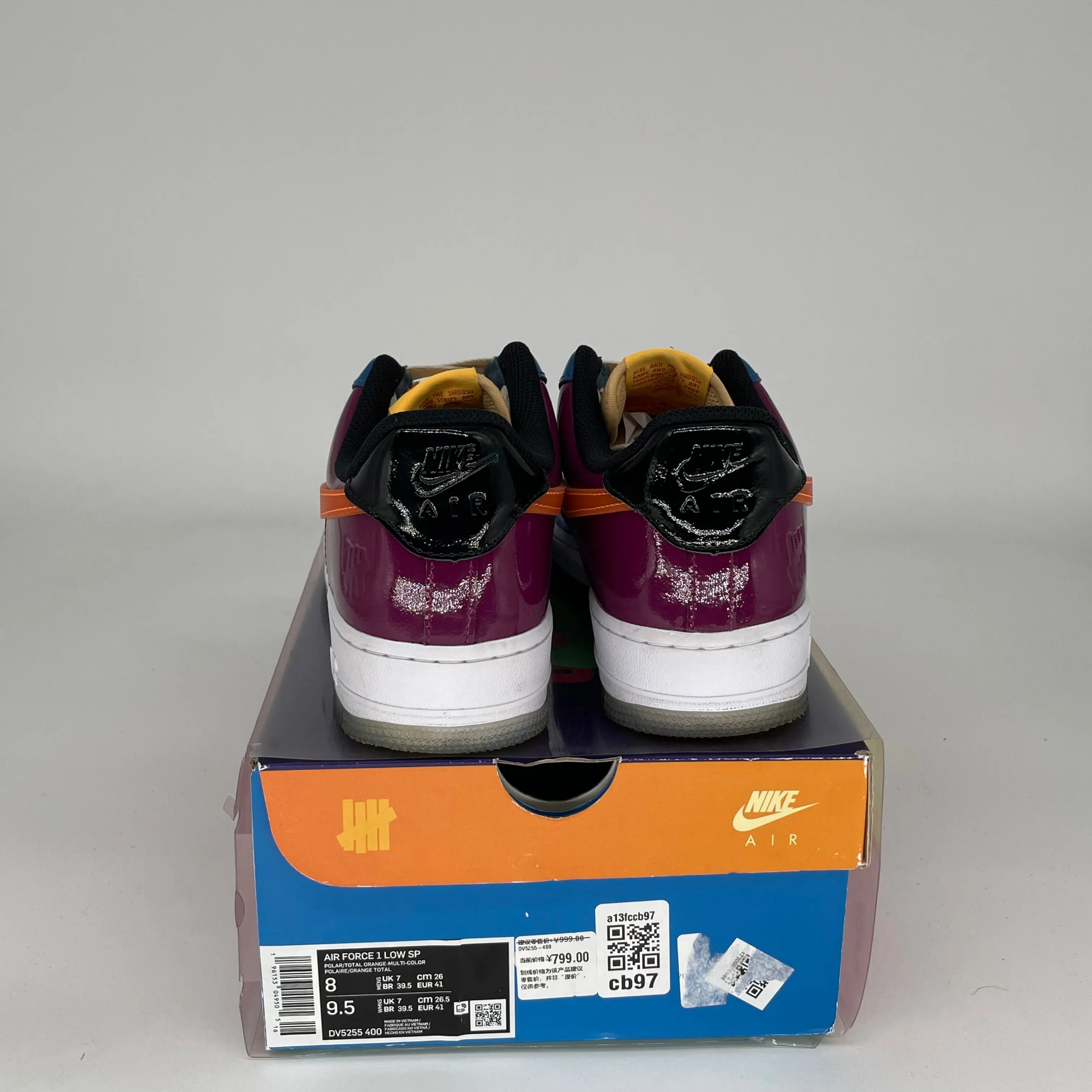 NIKE AIR FORCE 1 LOW UNDEFEATED MULTI PATENT TOTAL ORANGE SIZE 8 DV5255-400