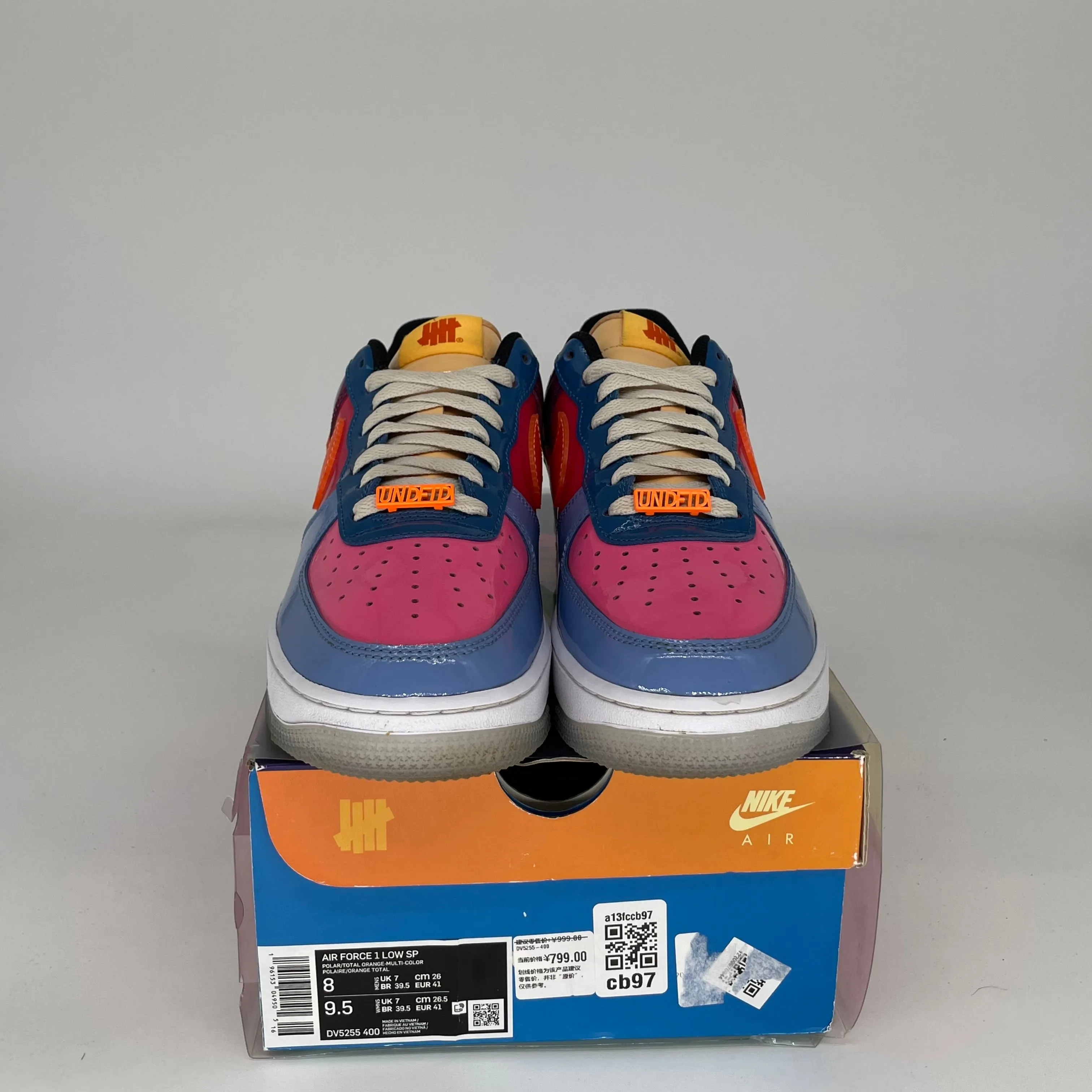NIKE AIR FORCE 1 LOW UNDEFEATED MULTI PATENT TOTAL ORANGE SIZE 8 DV5255-400