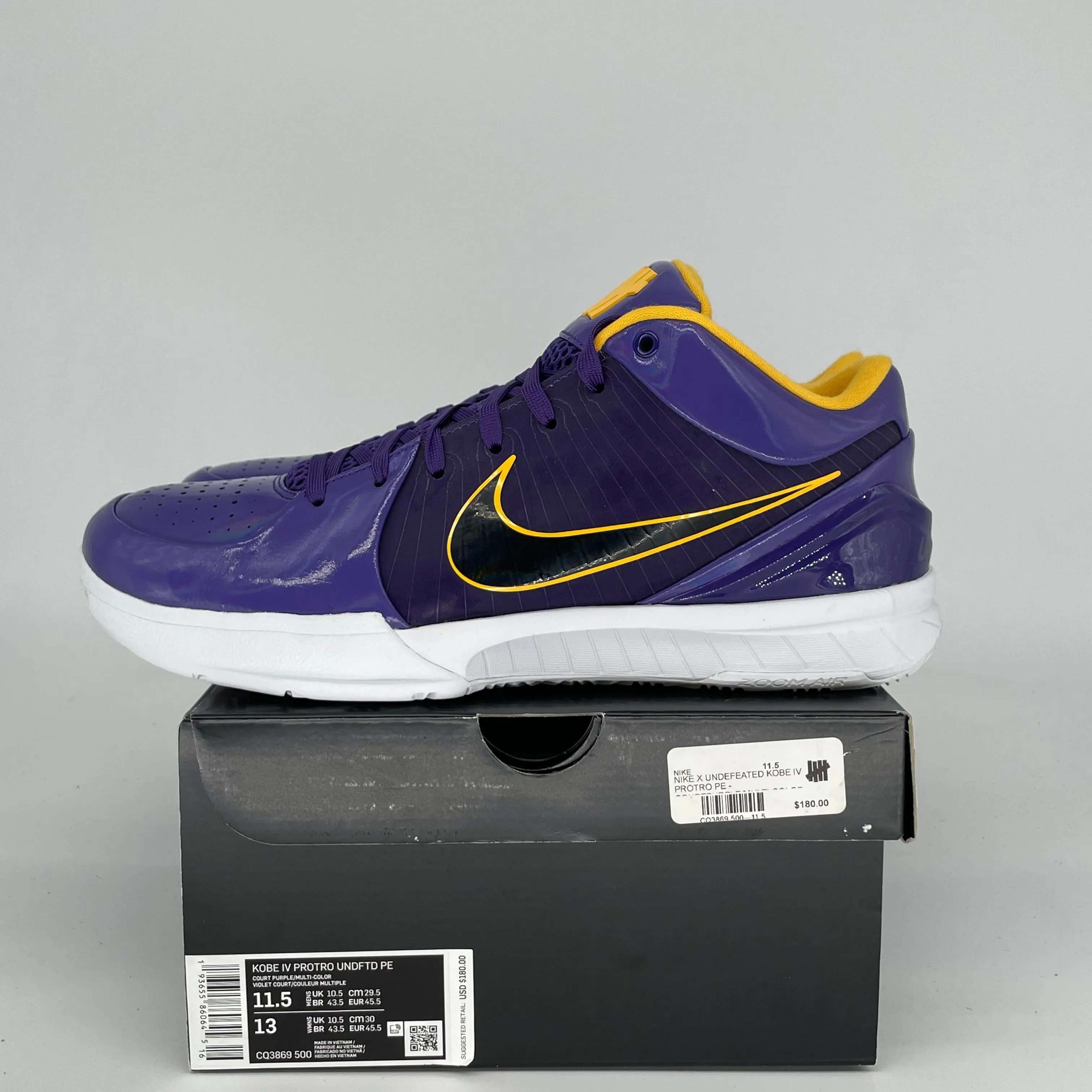 NIKE KOBE 4 PROTRO UNDEFEATED LA LAKERS SIZE 11.5 CQ3869-500