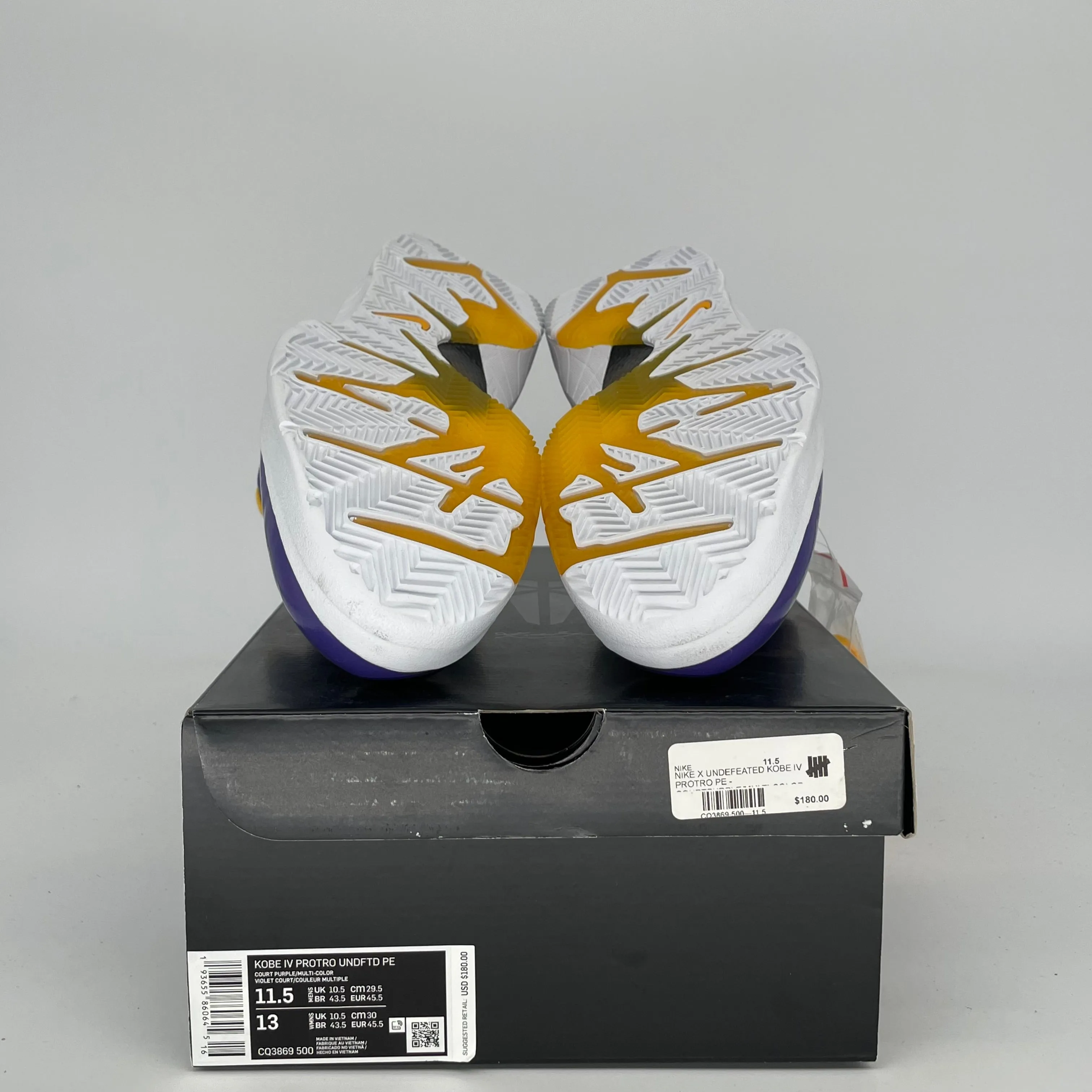 NIKE KOBE 4 PROTRO UNDEFEATED LA LAKERS SIZE 11.5 CQ3869-500