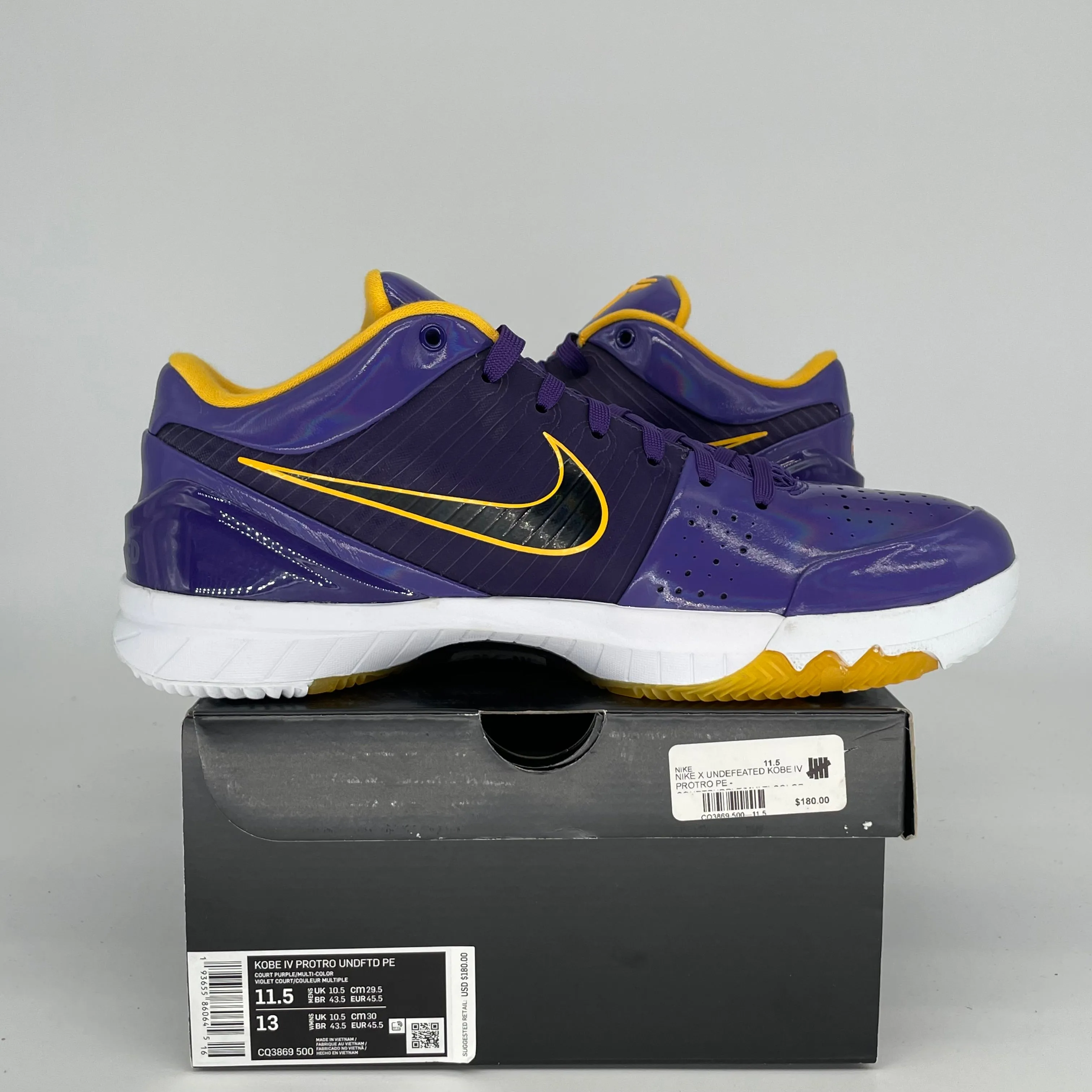 NIKE KOBE 4 PROTRO UNDEFEATED LA LAKERS SIZE 11.5 CQ3869-500