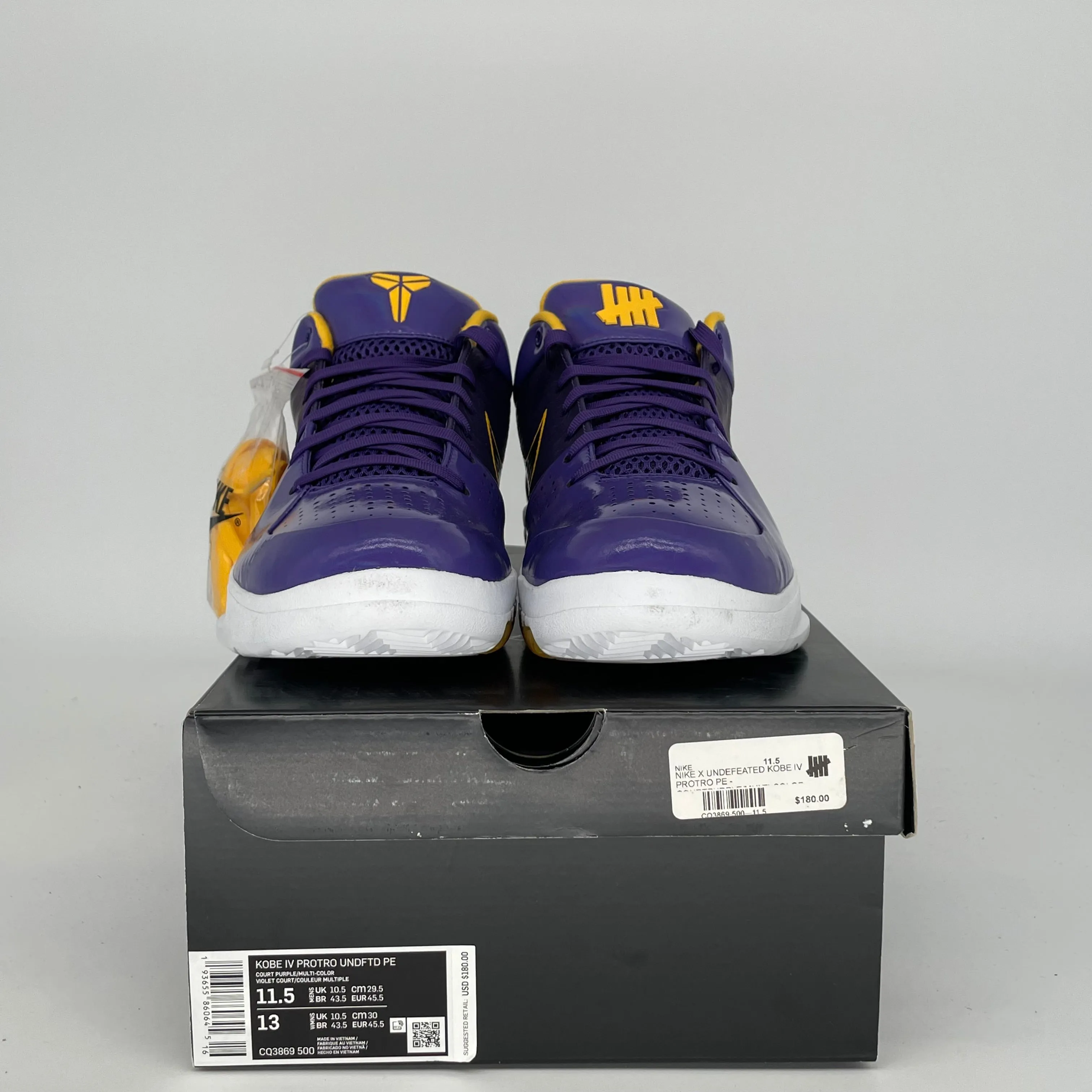 NIKE KOBE 4 PROTRO UNDEFEATED LA LAKERS SIZE 11.5 CQ3869-500