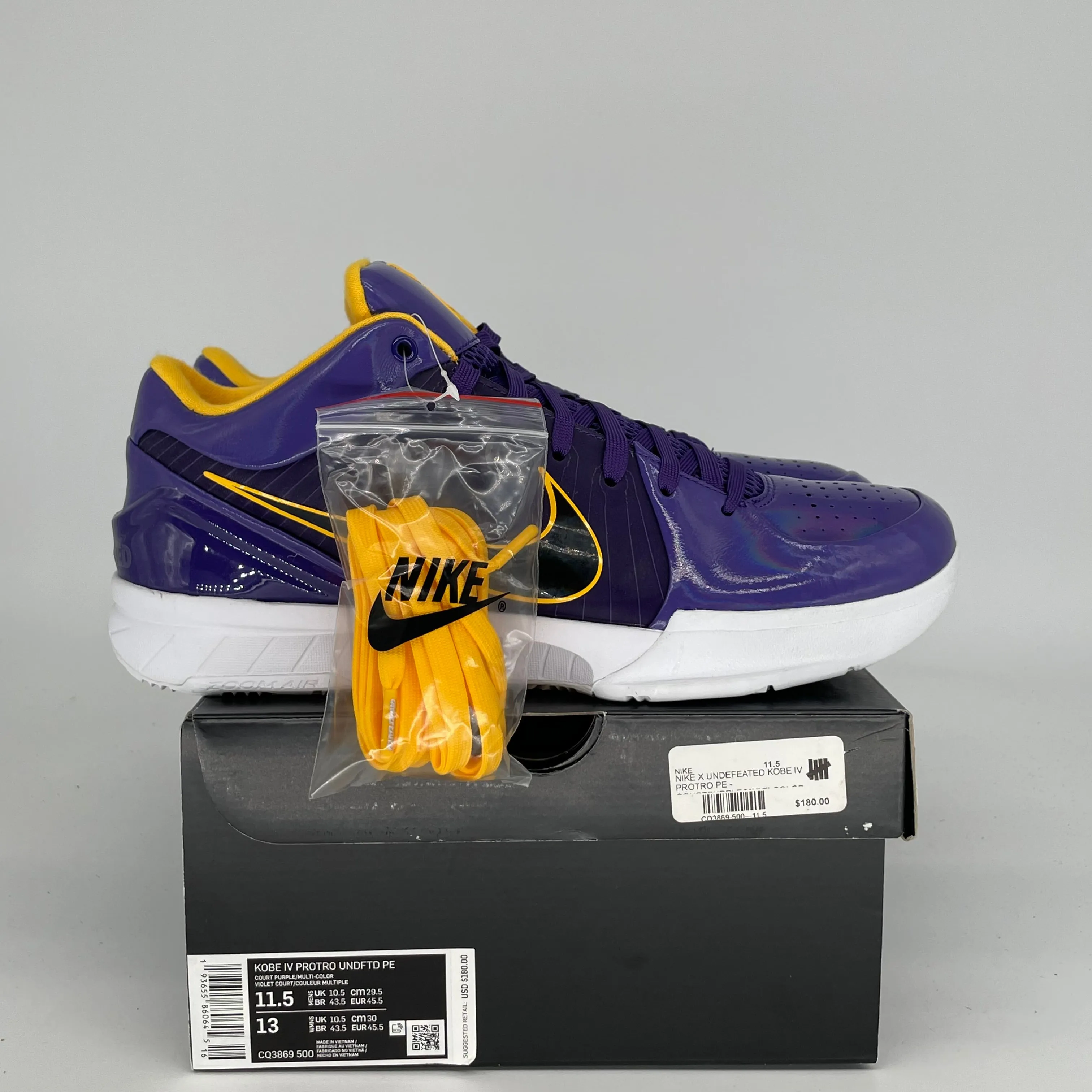 NIKE KOBE 4 PROTRO UNDEFEATED LA LAKERS SIZE 11.5 CQ3869-500
