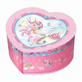Pecoware Heart Shape Unicorn Printed Musical Jewelry Box