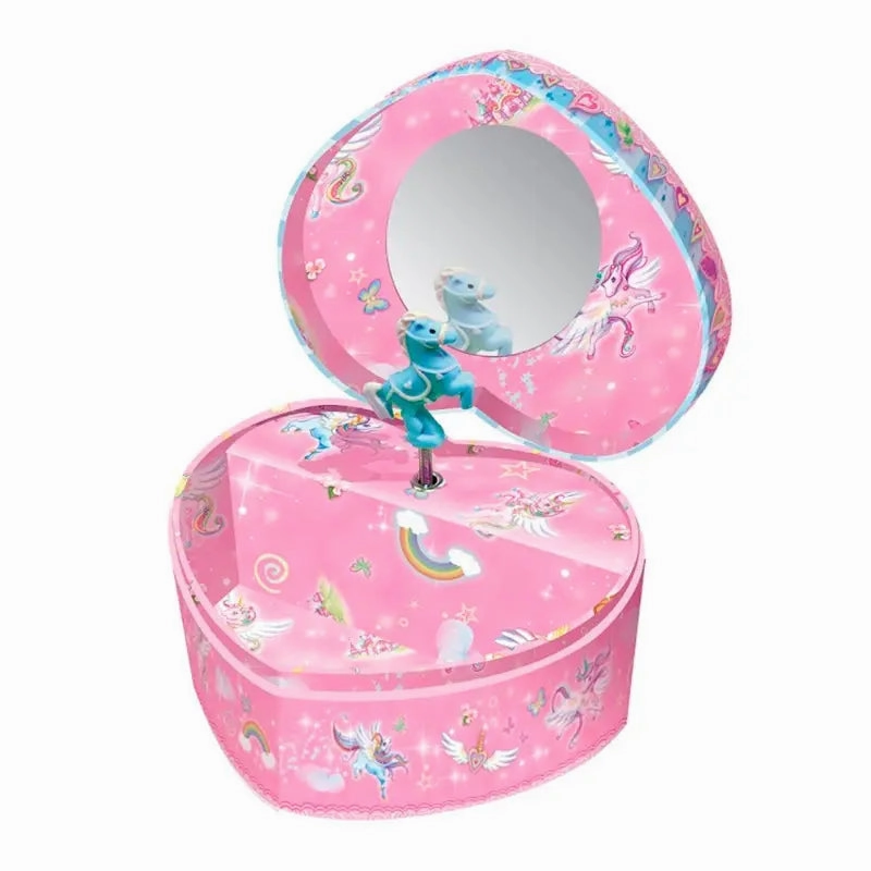 Pecoware Heart Shape Unicorn Printed Musical Jewelry Box