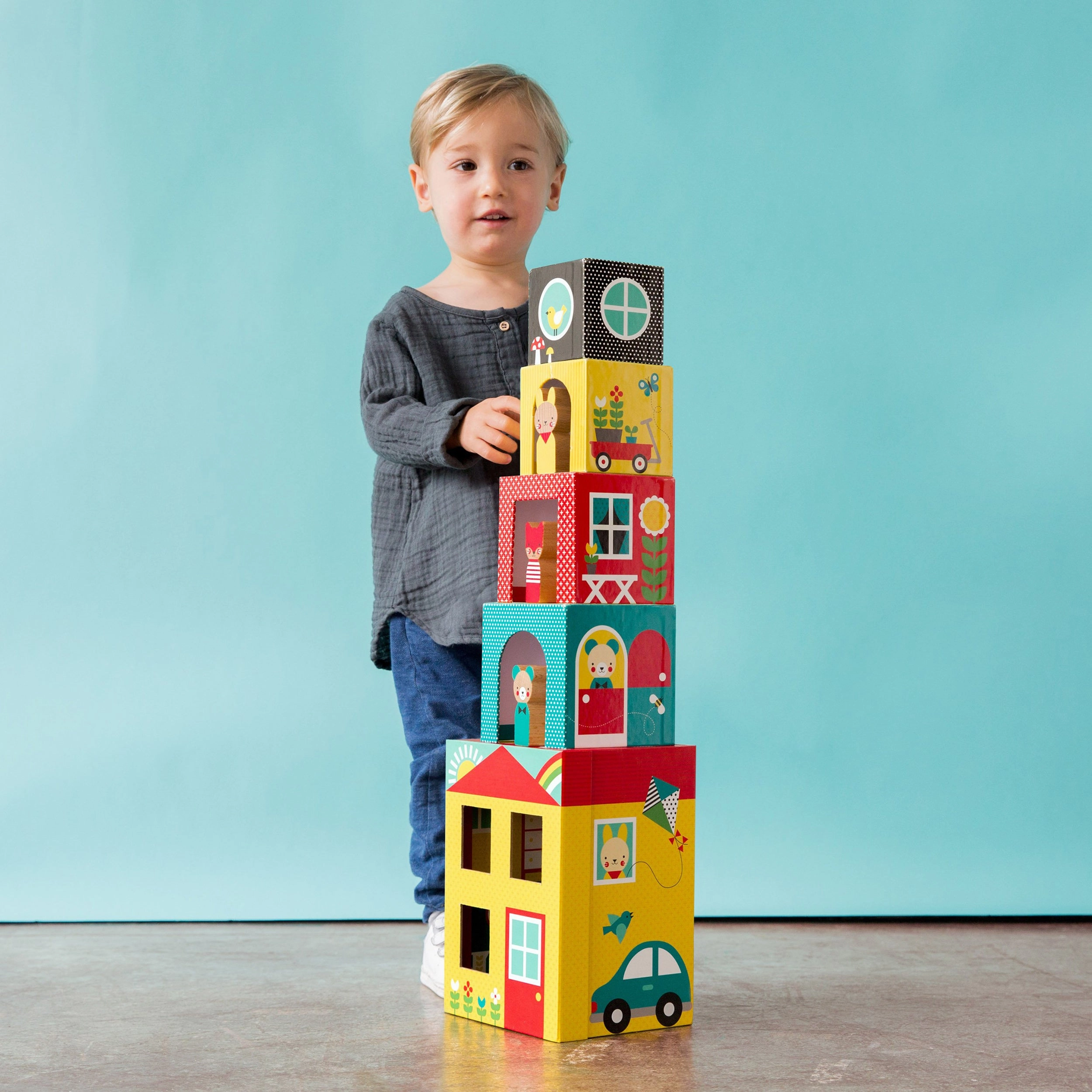 Petit Collage Peek-A-Boo House Stacking Blocks Play Set
