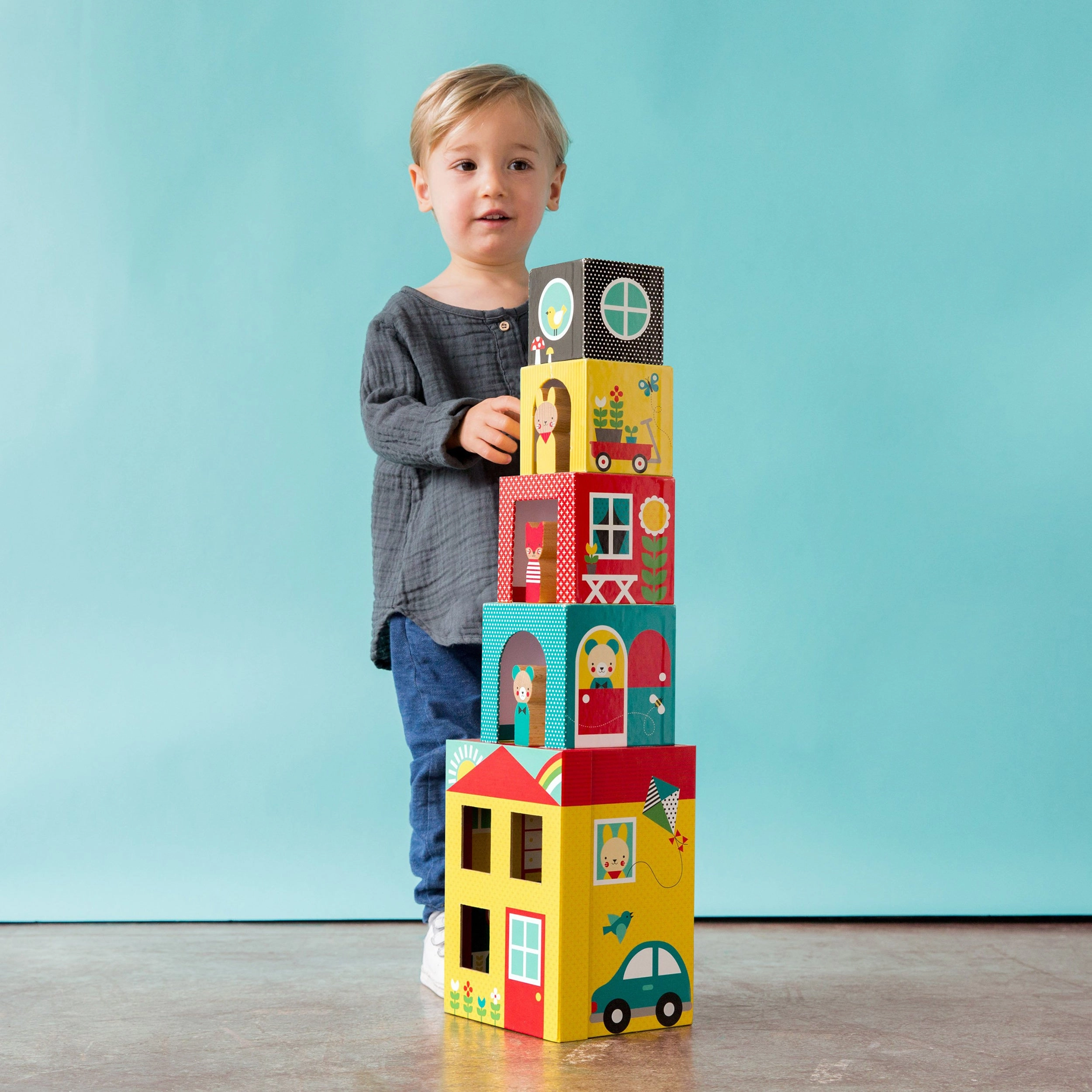 Petit Collage Peek-A-Boo House Stacking Blocks Play Set