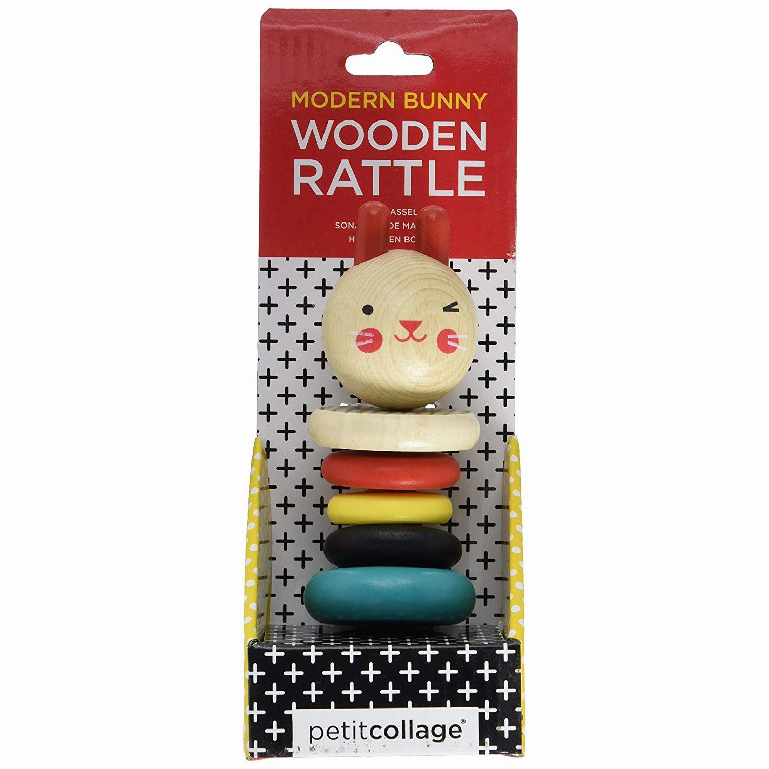 Petit Collage Rabbit Wood Rattle