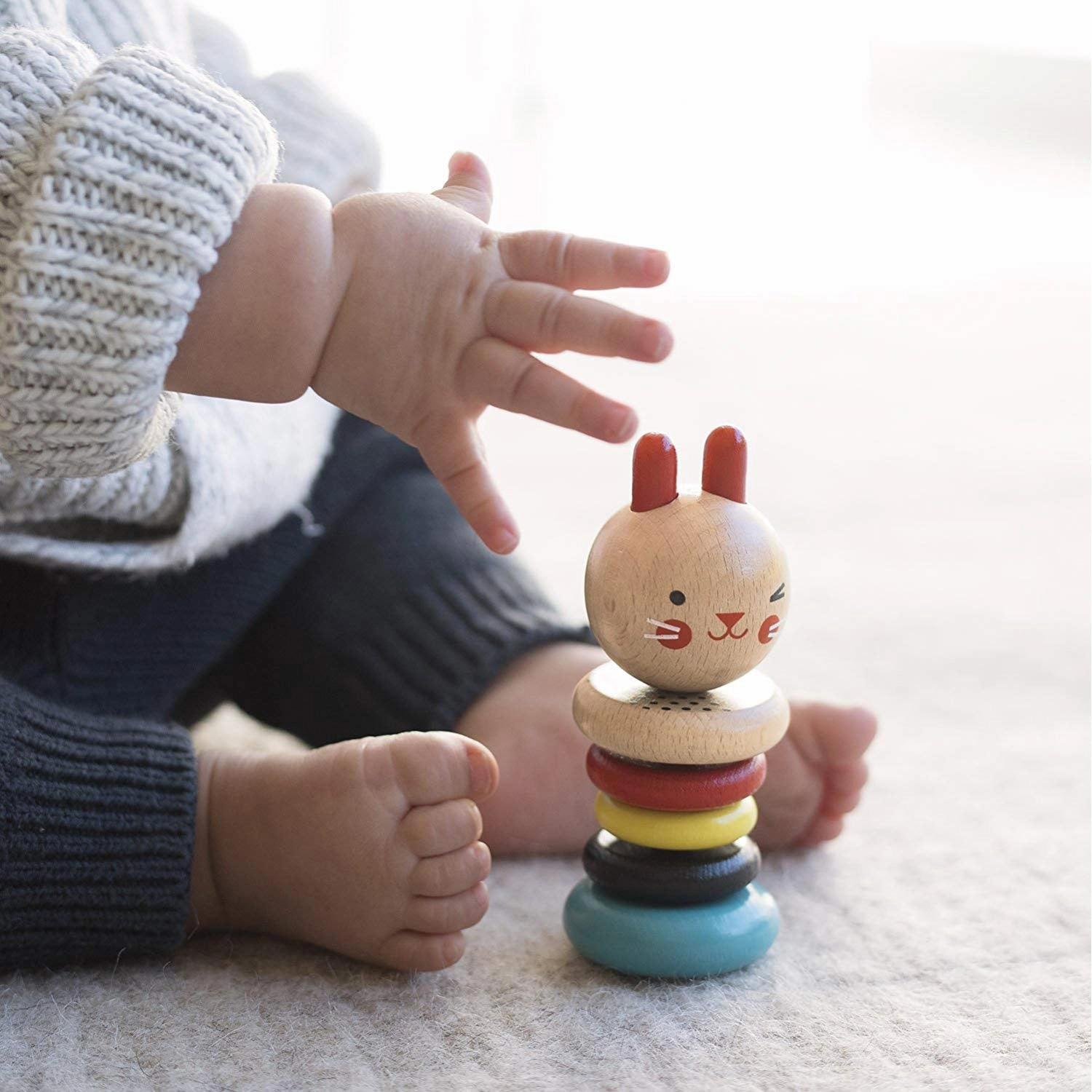 Petit Collage Rabbit Wood Rattle