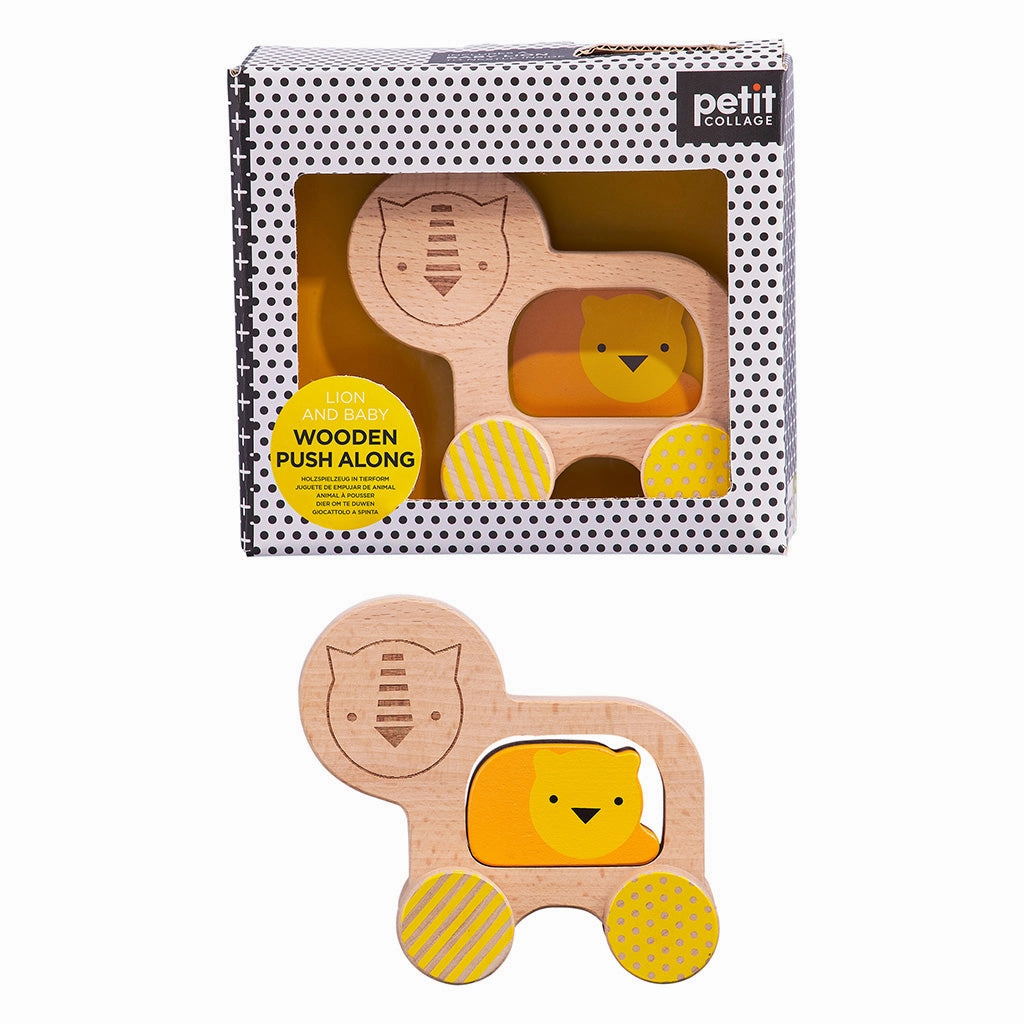 Petit Collage Wooden Push Along Animal Car Lion 2.0