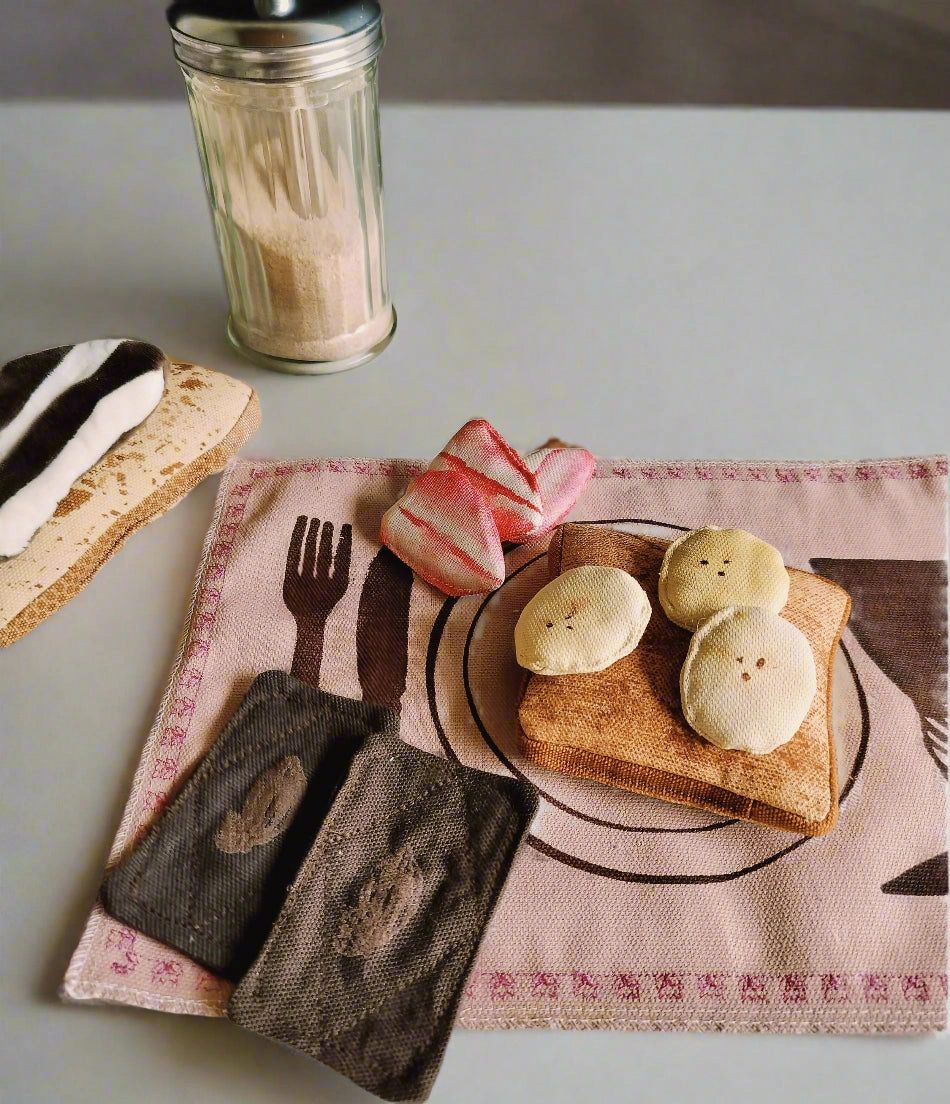 Play Food Set  Bread, Fruit & Chocolate with Embroidered Placemat