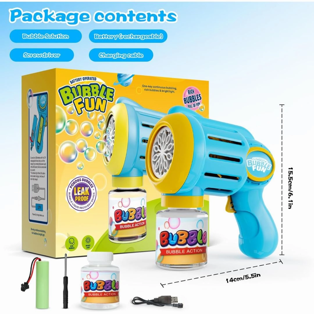 Rechargeable Bubble Gun for Kids,10000  Bubbles Per Minute