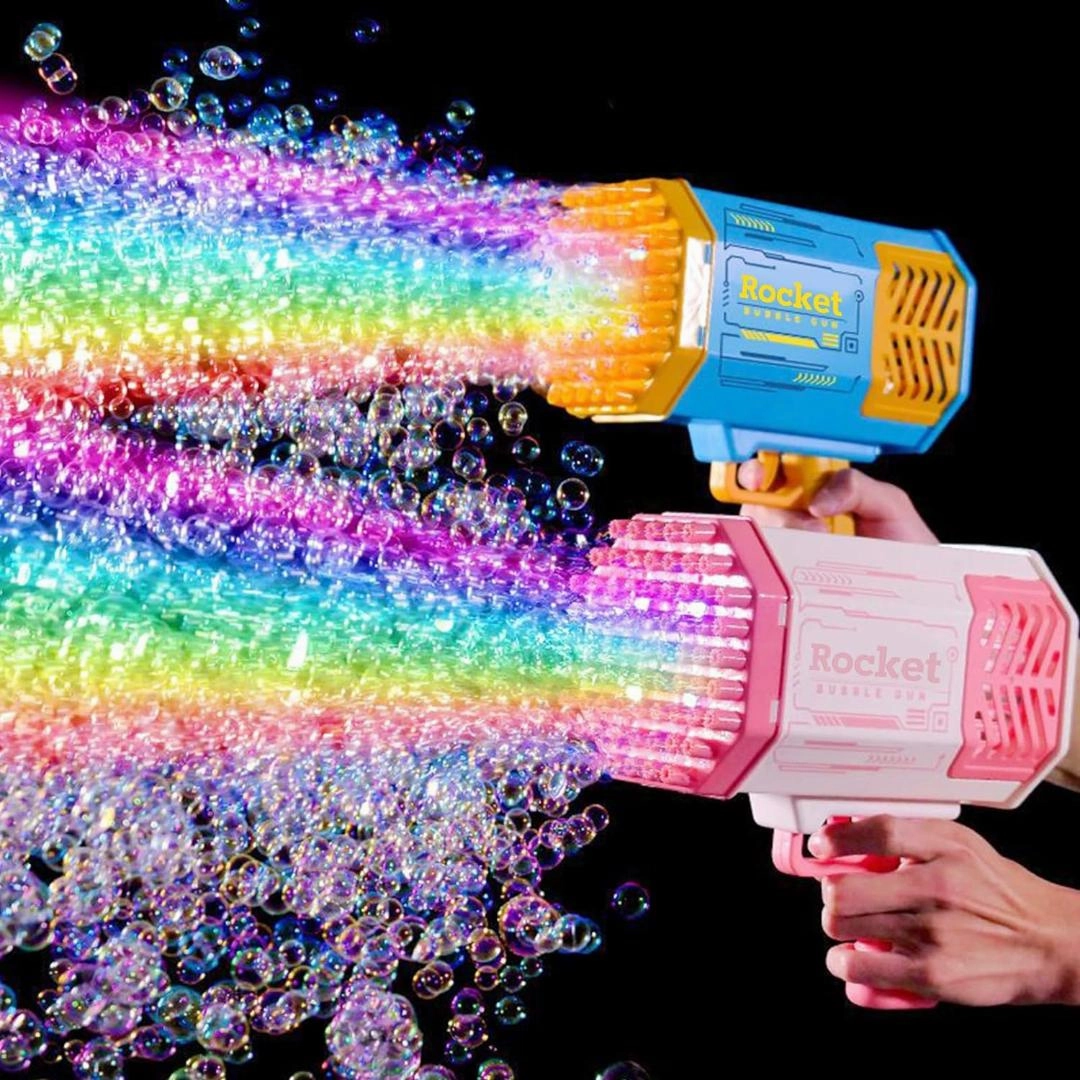 Sam Toys - Bubble Machine Colorful Lights Bubble Launcher 69 Bubble Nozzles  Bubble Gun,