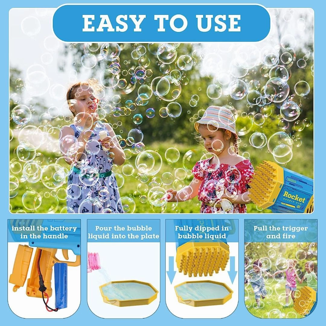 Sam Toys - Bubble Machine Colorful Lights Bubble Launcher 69 Bubble Nozzles  Bubble Gun,