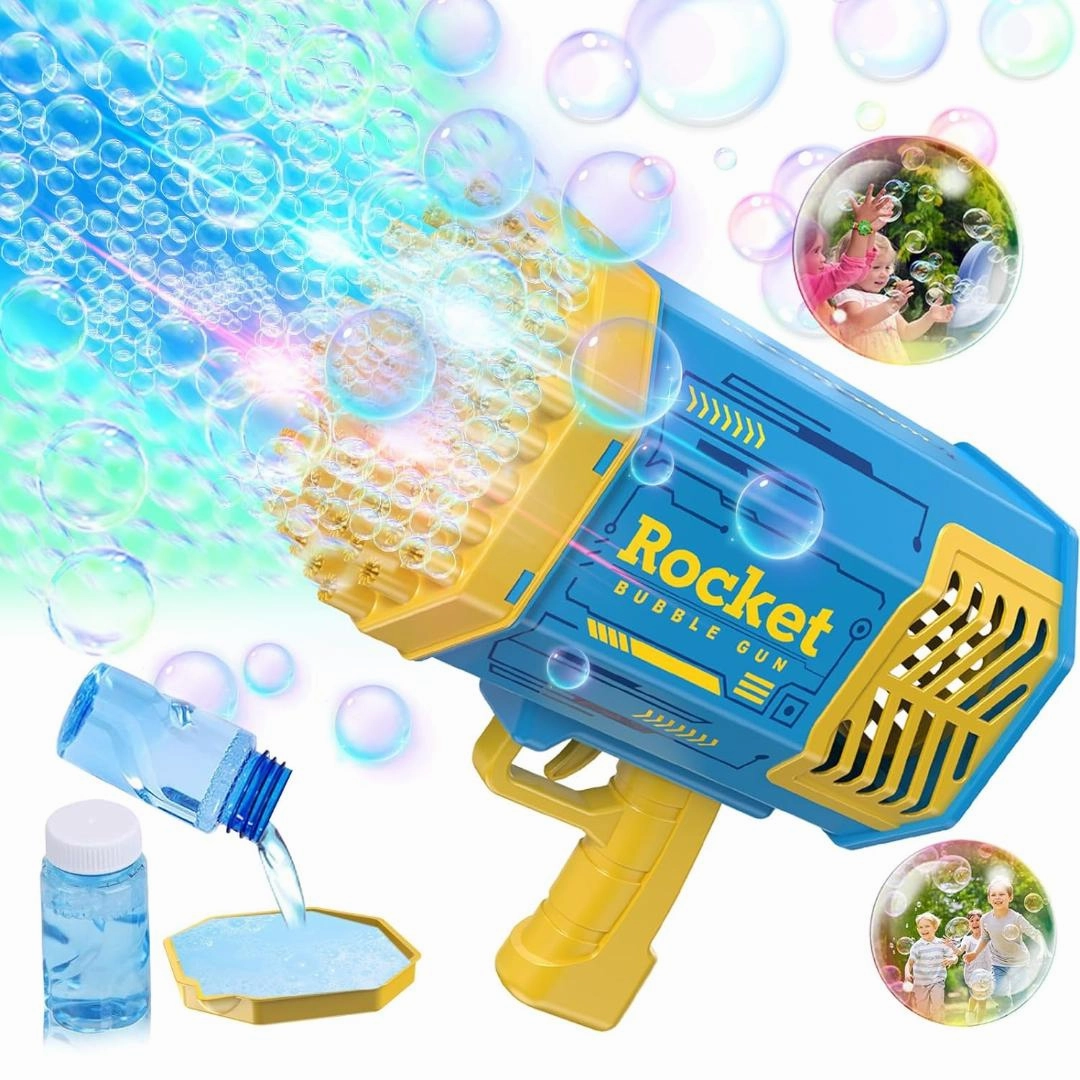 Sam Toys - Bubble Machine Colorful Lights Bubble Launcher 69 Bubble Nozzles  Bubble Gun,