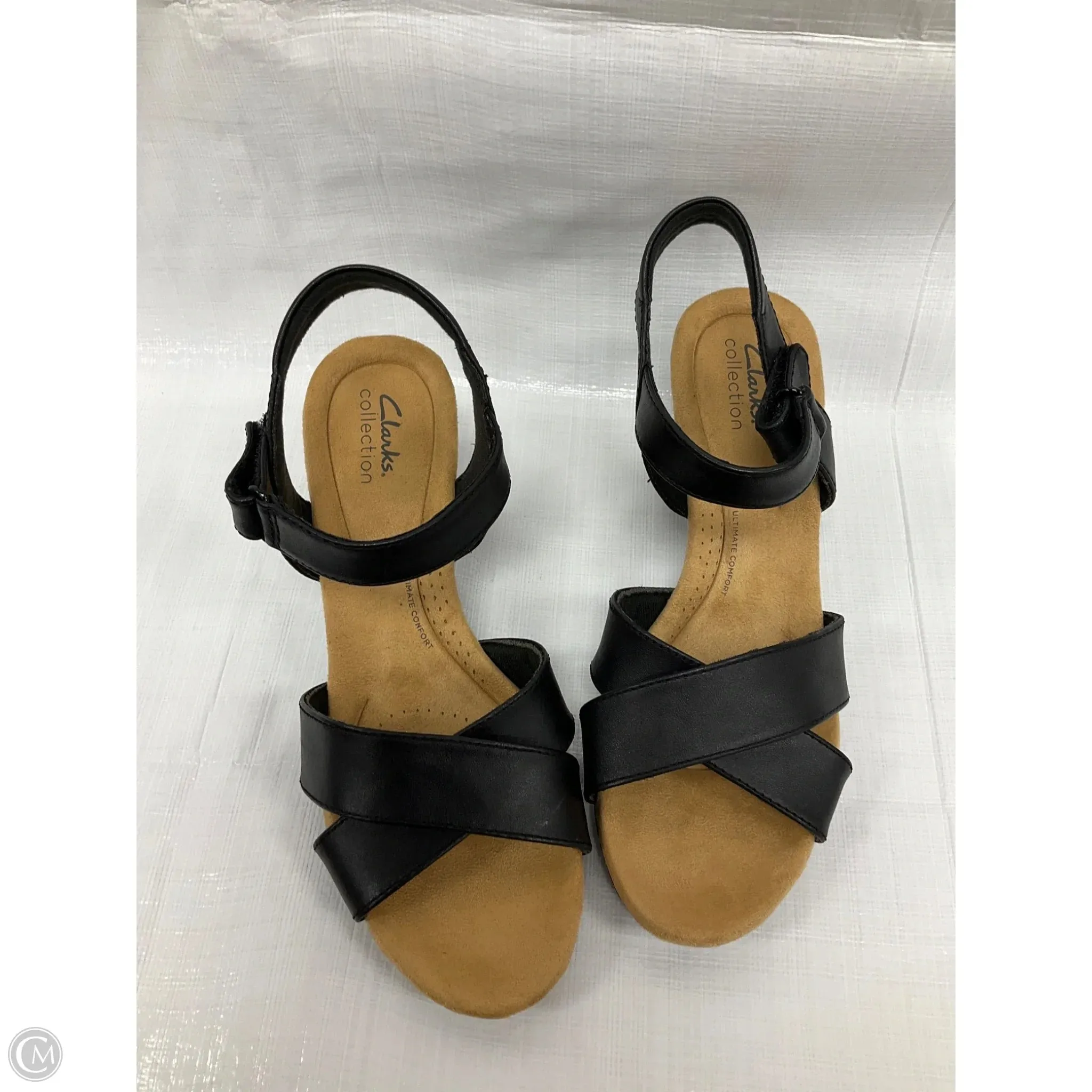 Sandals Heels Wedge By Clarks In Black, Size: 9.5