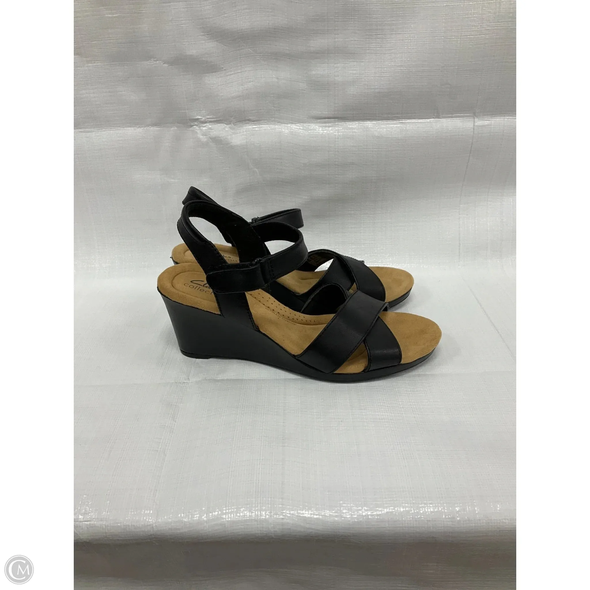 Sandals Heels Wedge By Clarks In Black, Size: 9.5