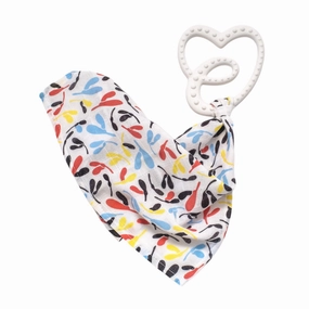 Sensory Teether With Mini Muslin - White/sycamore