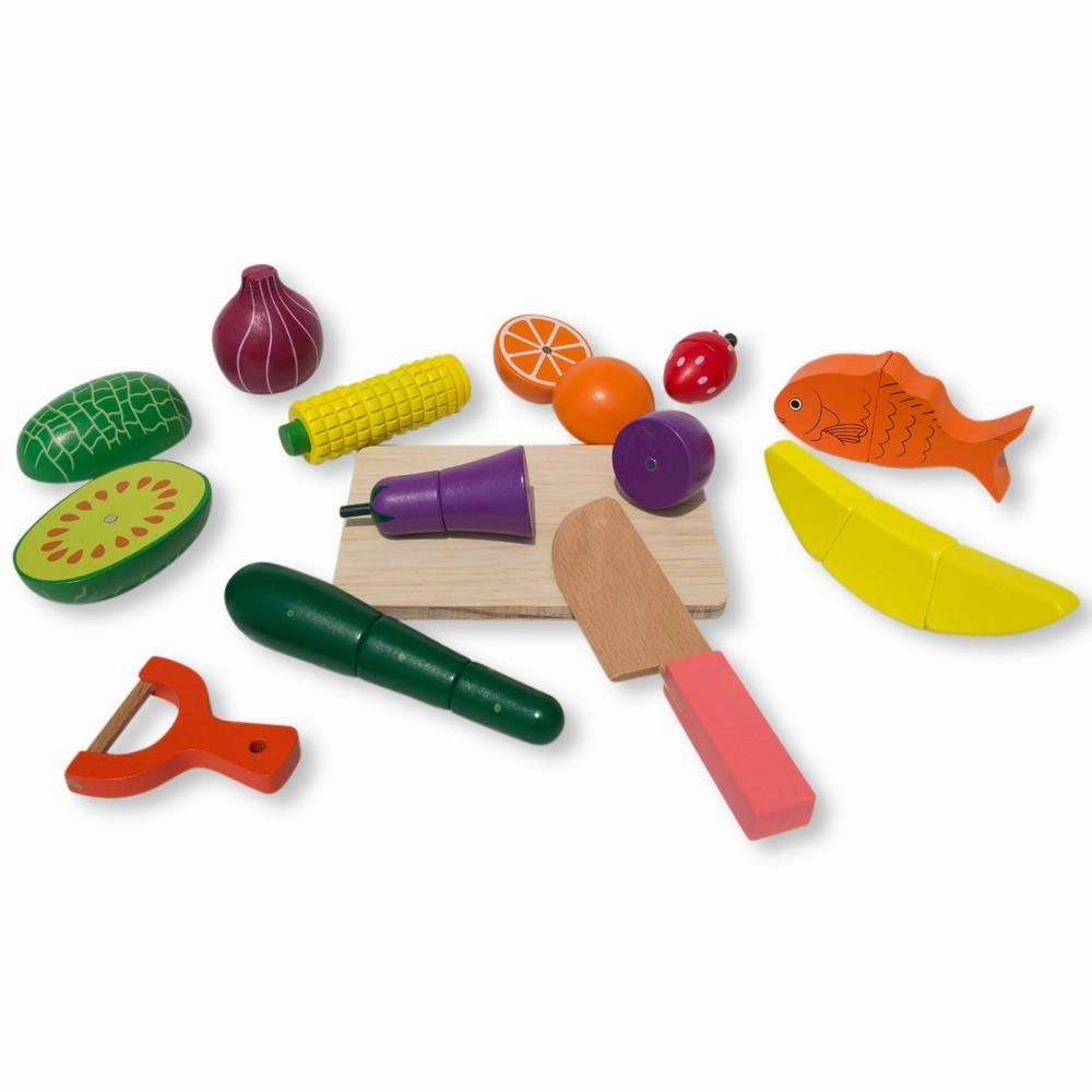 Set Of 25 Magnetic Wooden Fruits And Vegetables Kitchen Play Set