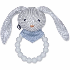Smallstuff Knitted Rattle with Silicone Ring Bunny Light Blue