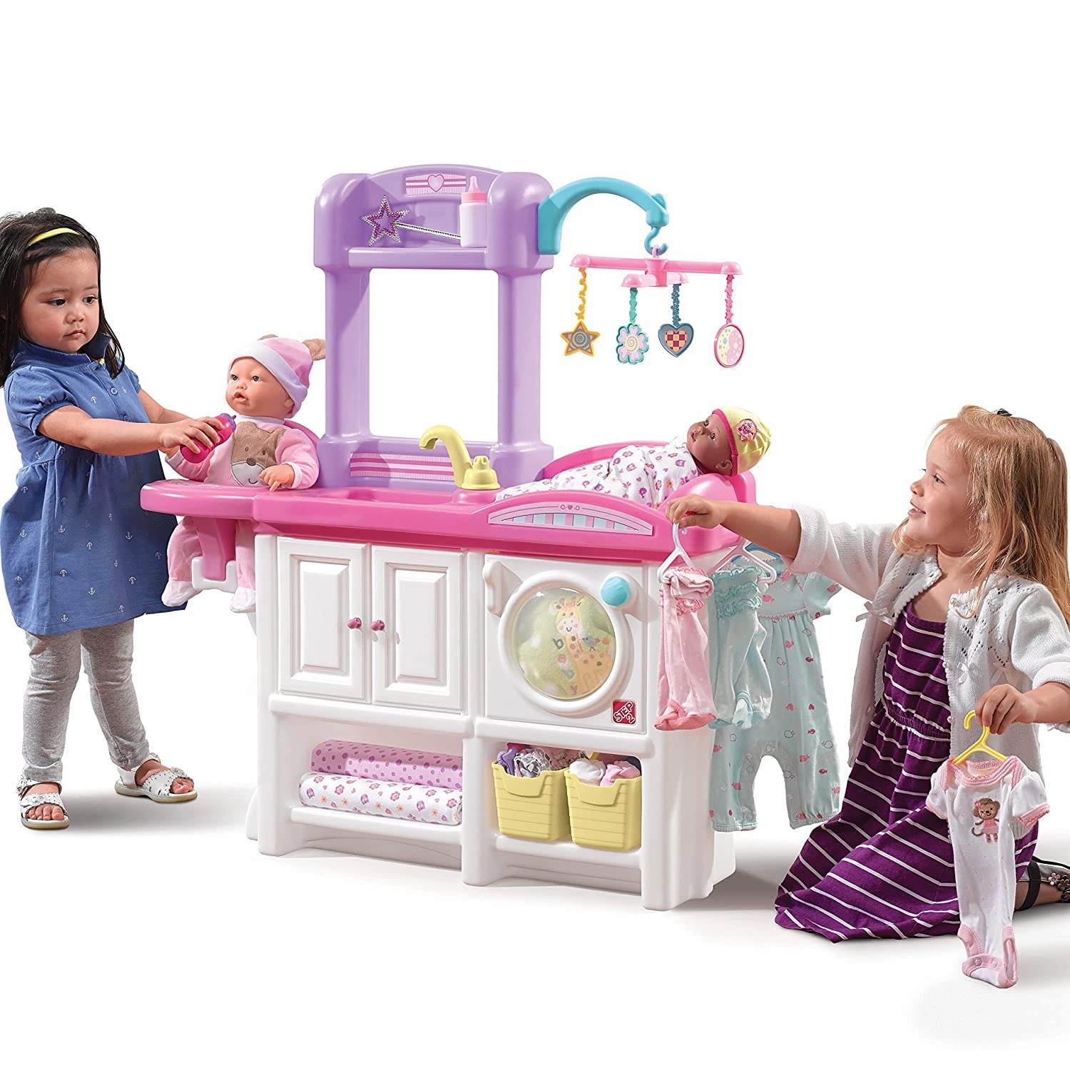Step2 Love And Care Deluxe Nursery - Pink Purple White ,dolls, 1 Kitchen Playset, 6 piece accessory set for kids
