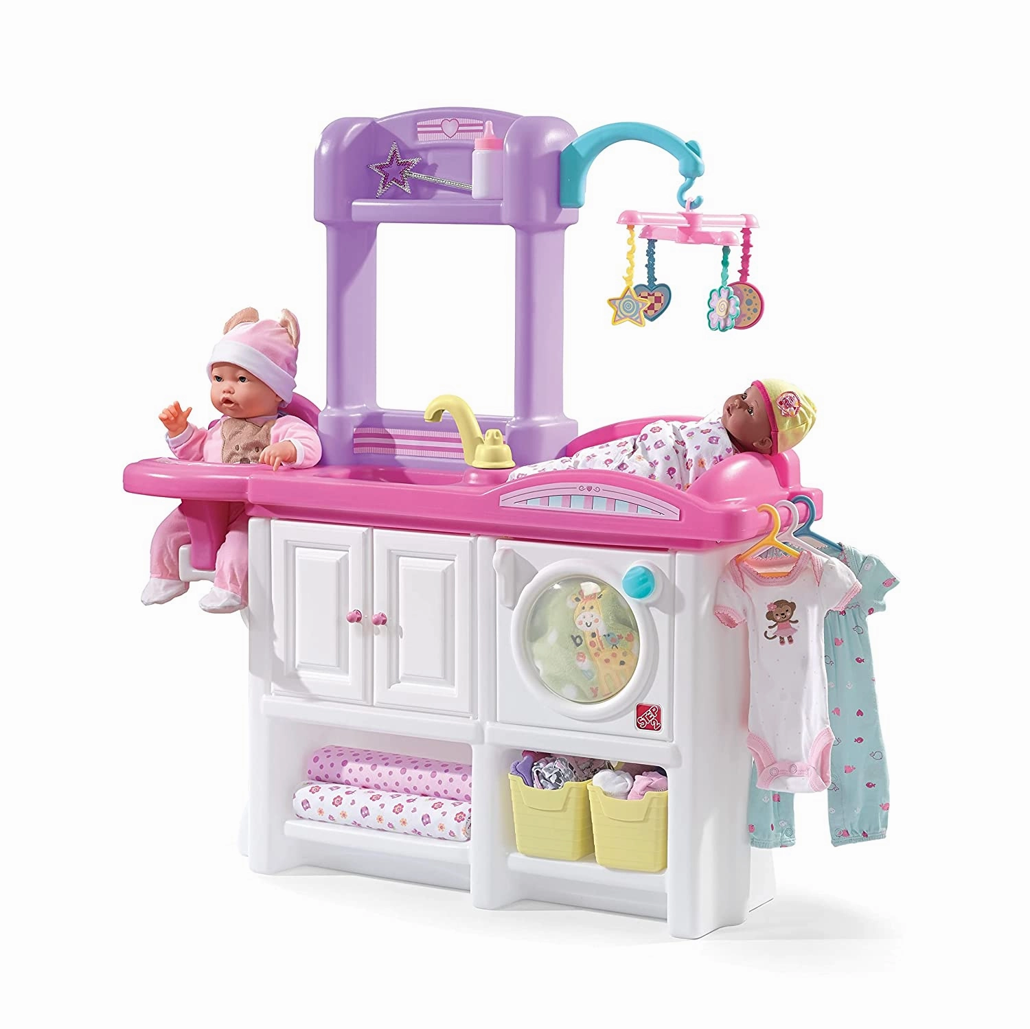 Step2 Love And Care Deluxe Nursery - Pink Purple White ,dolls, 1 Kitchen Playset, 6 piece accessory set for kids