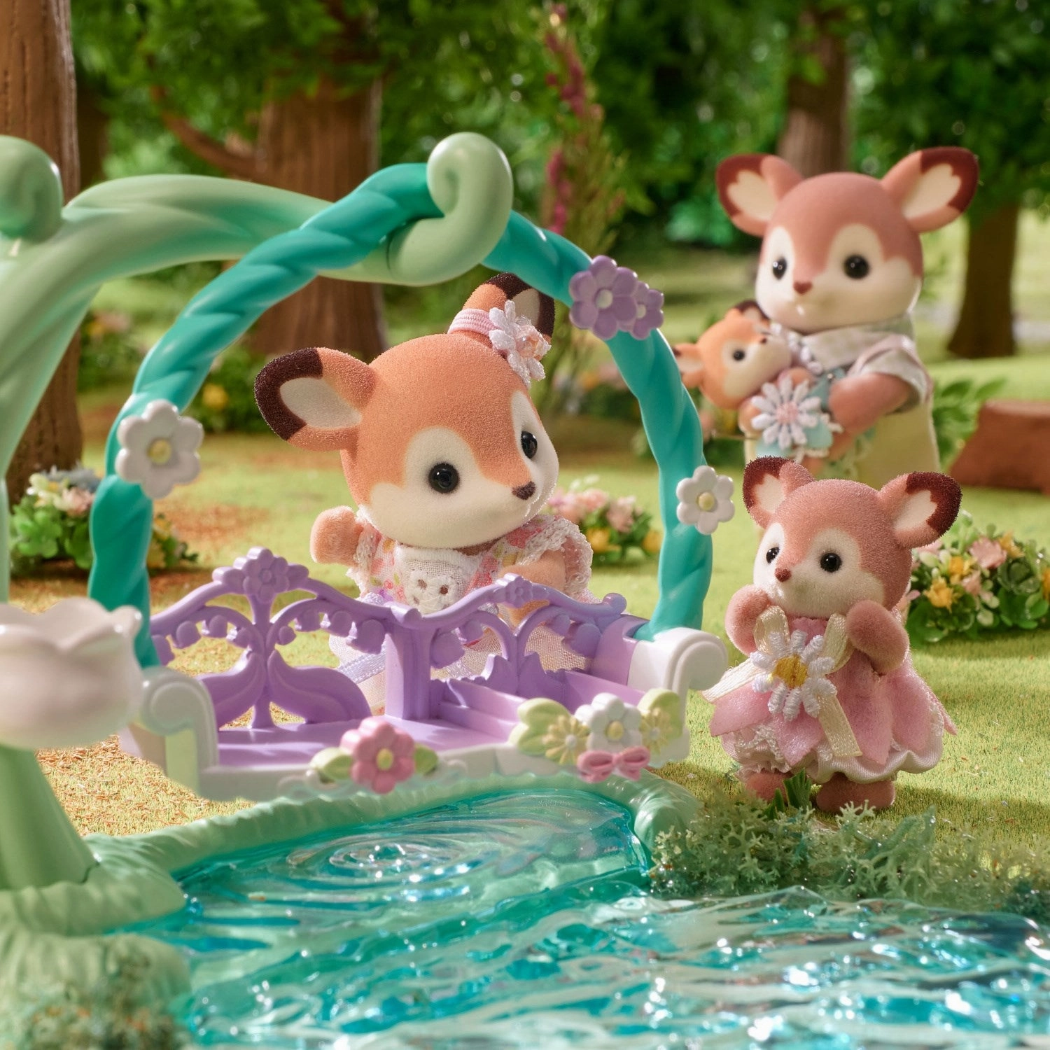 Sylvanian Families? Deer Babies - Floral Swing Set