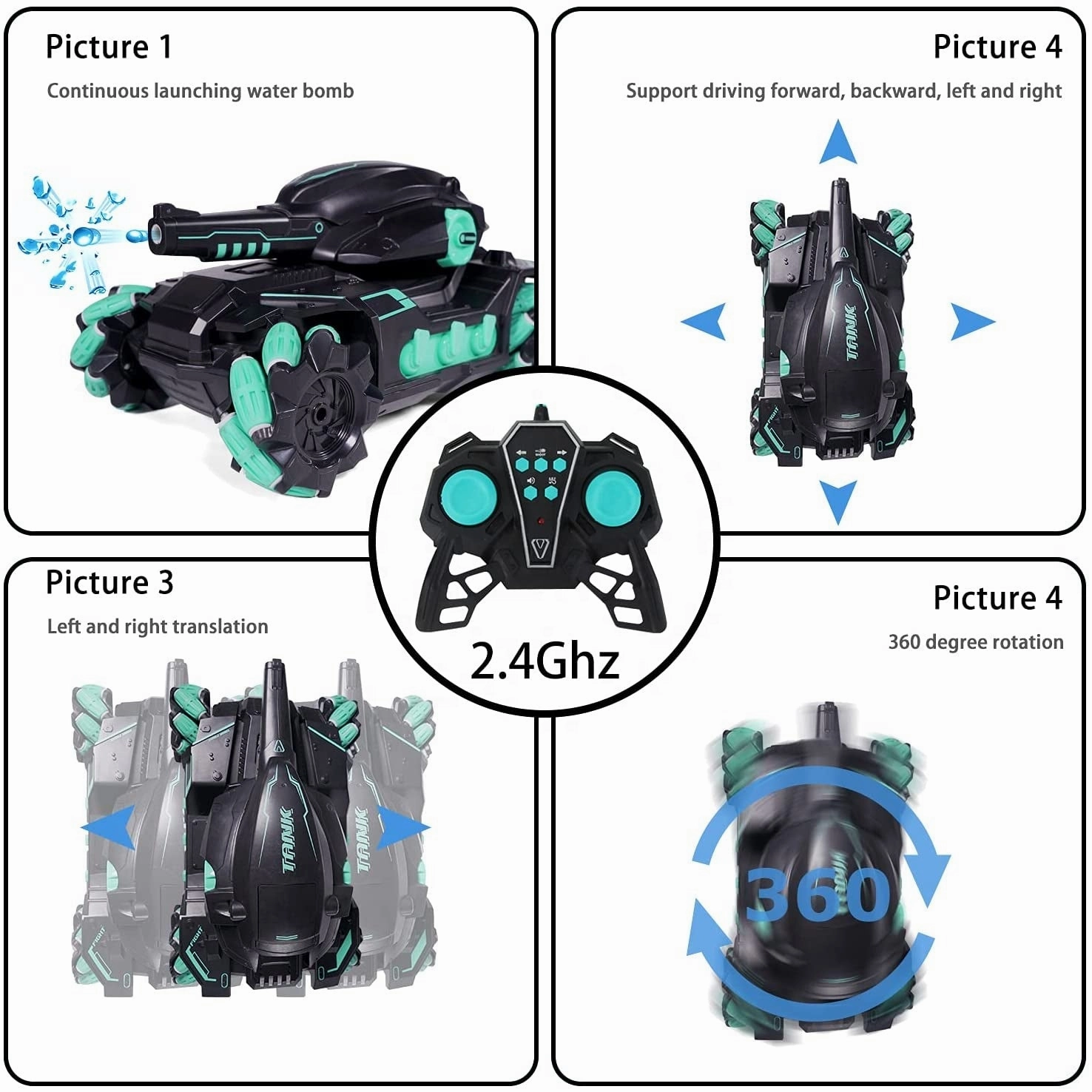 Tank Fight Water Bullet Launch 2.4G Remote Control Car 360 Degree Spin RC Car