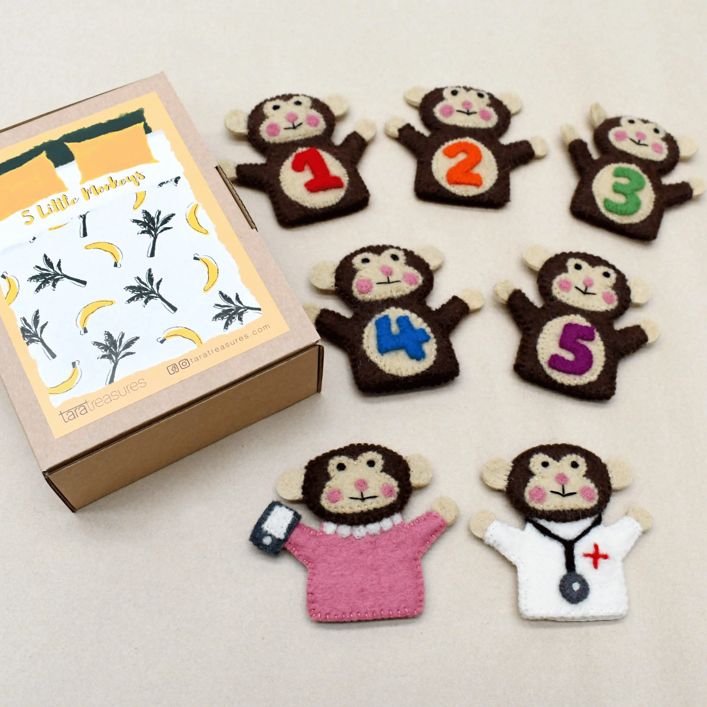 Tara Treasures Five Little Monkeys Finger Puppet Set