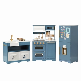 Teamson Kids - Little Chef Atlanta Large Modular Play Kitchen, Stone Blue/gold