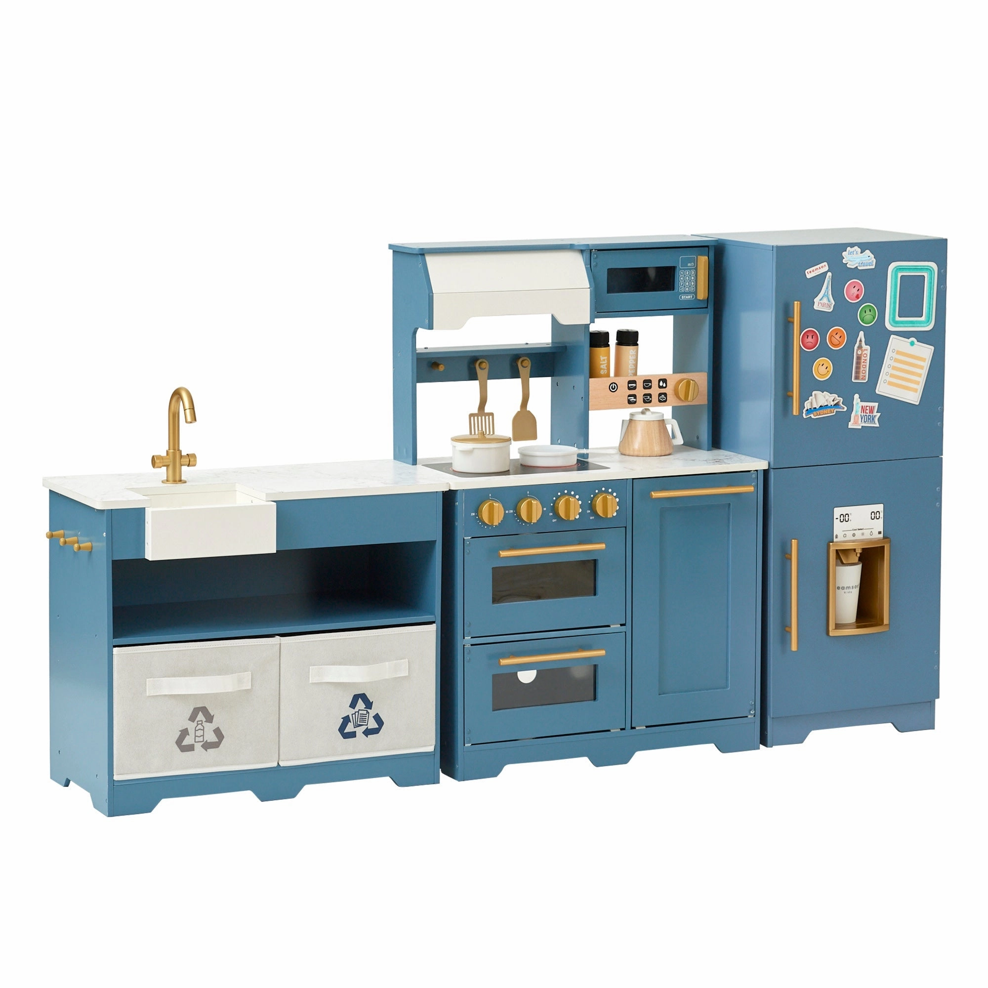 Teamson Kids - Little Chef Atlanta Large Modular Play Kitchen, Stone Blue/gold