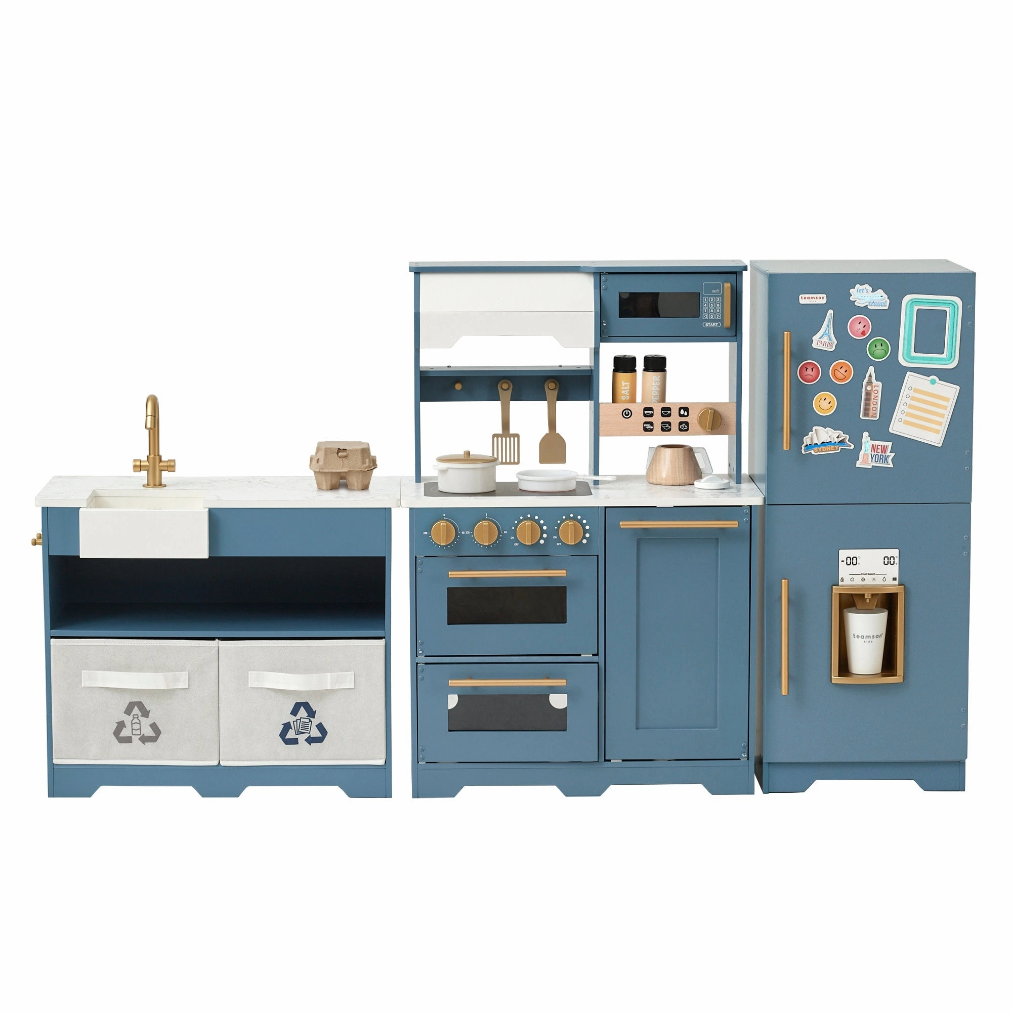 Teamson Kids - Little Chef Atlanta Large Modular Play Kitchen, Stone Blue/gold