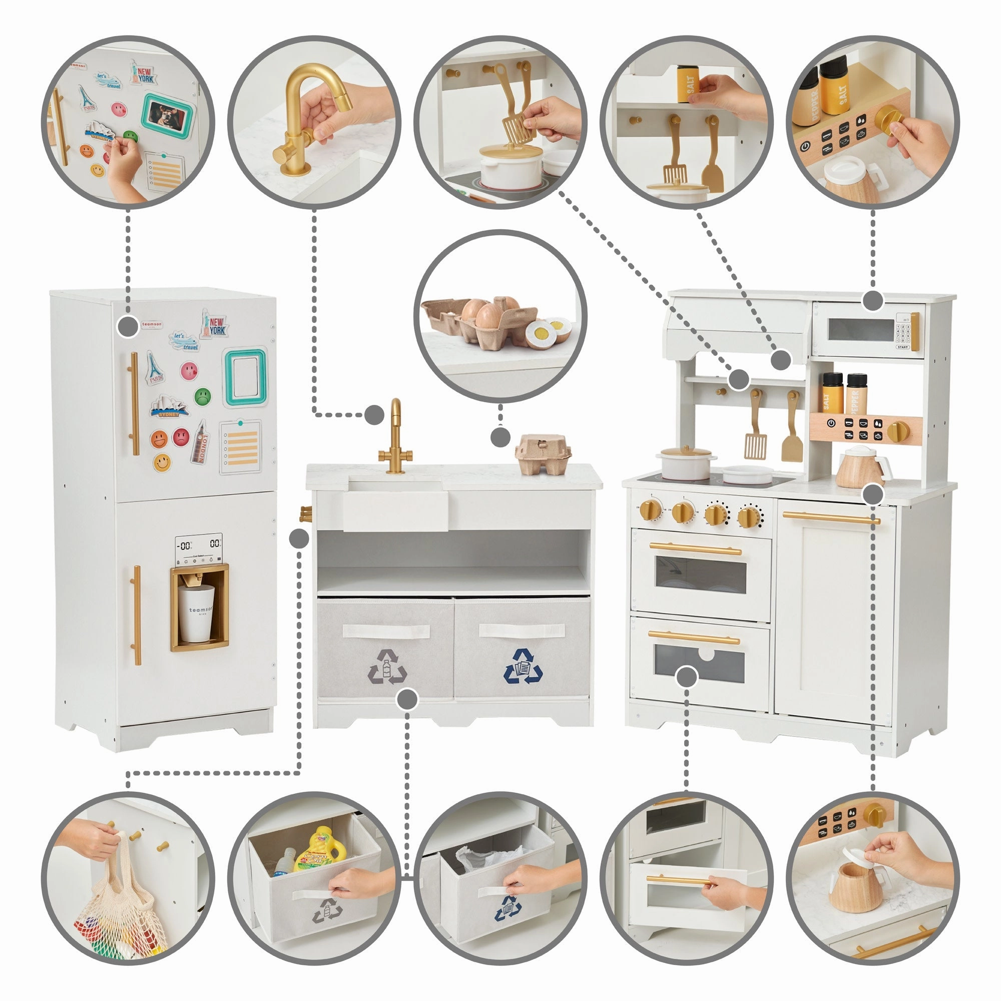 Teamson Kids - Little Chef Atlanta Large Modular Play Kitchen, White/gold