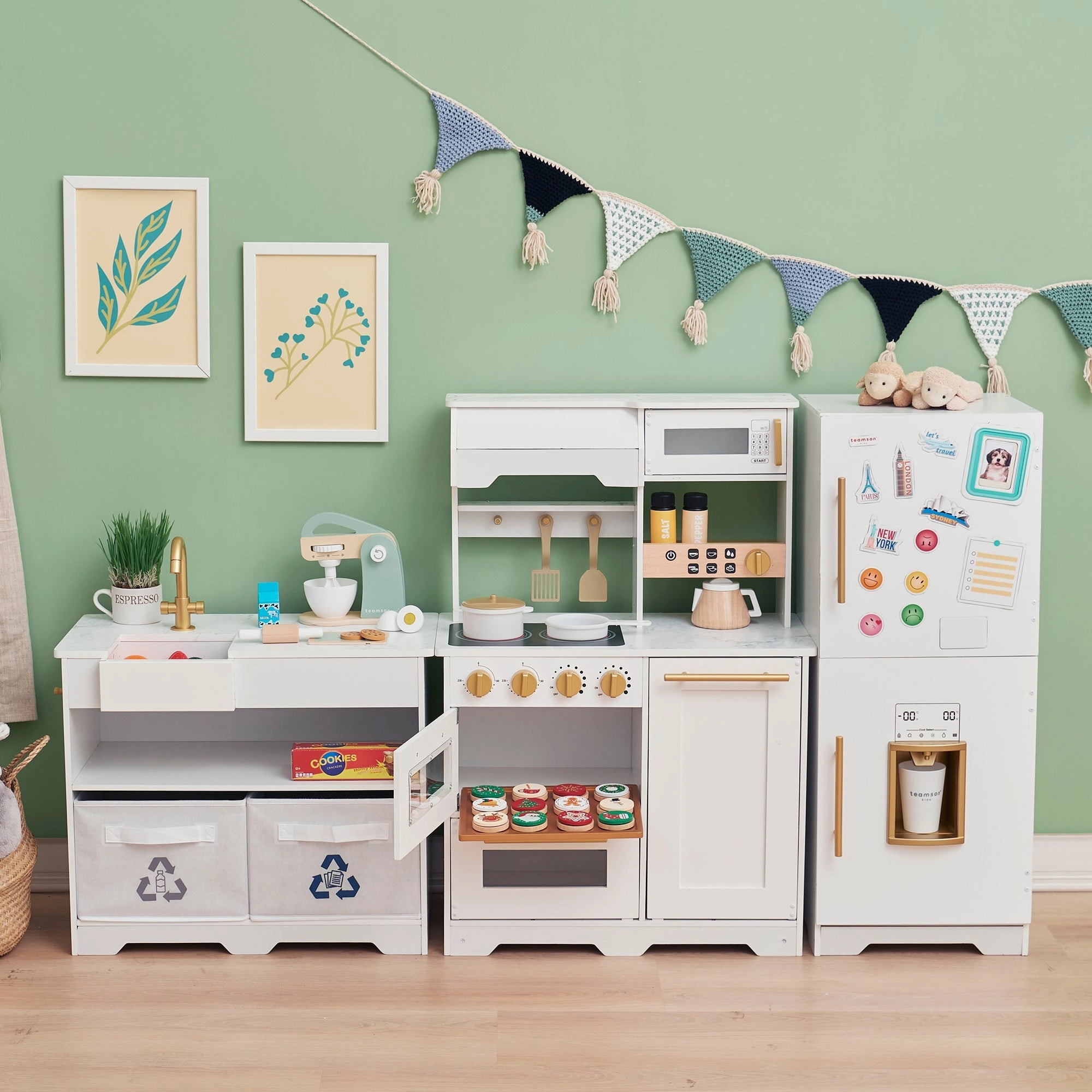 Teamson Kids - Little Chef Atlanta Large Modular Play Kitchen, White/gold