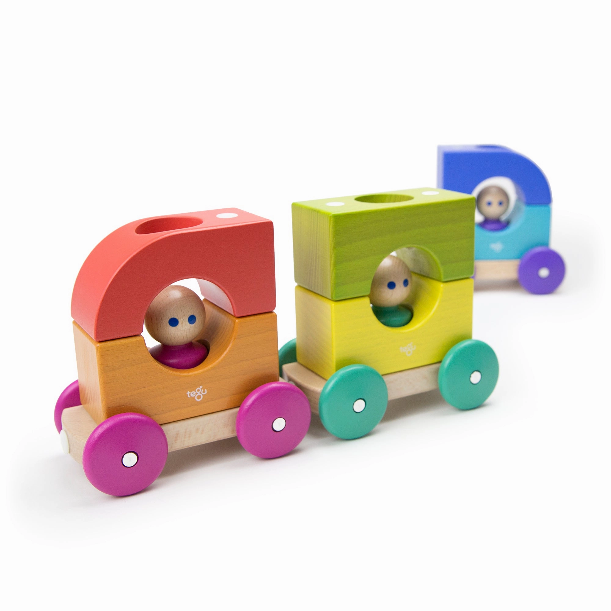 Tegu Tram Rainbow Magnetic Wooden Blocks