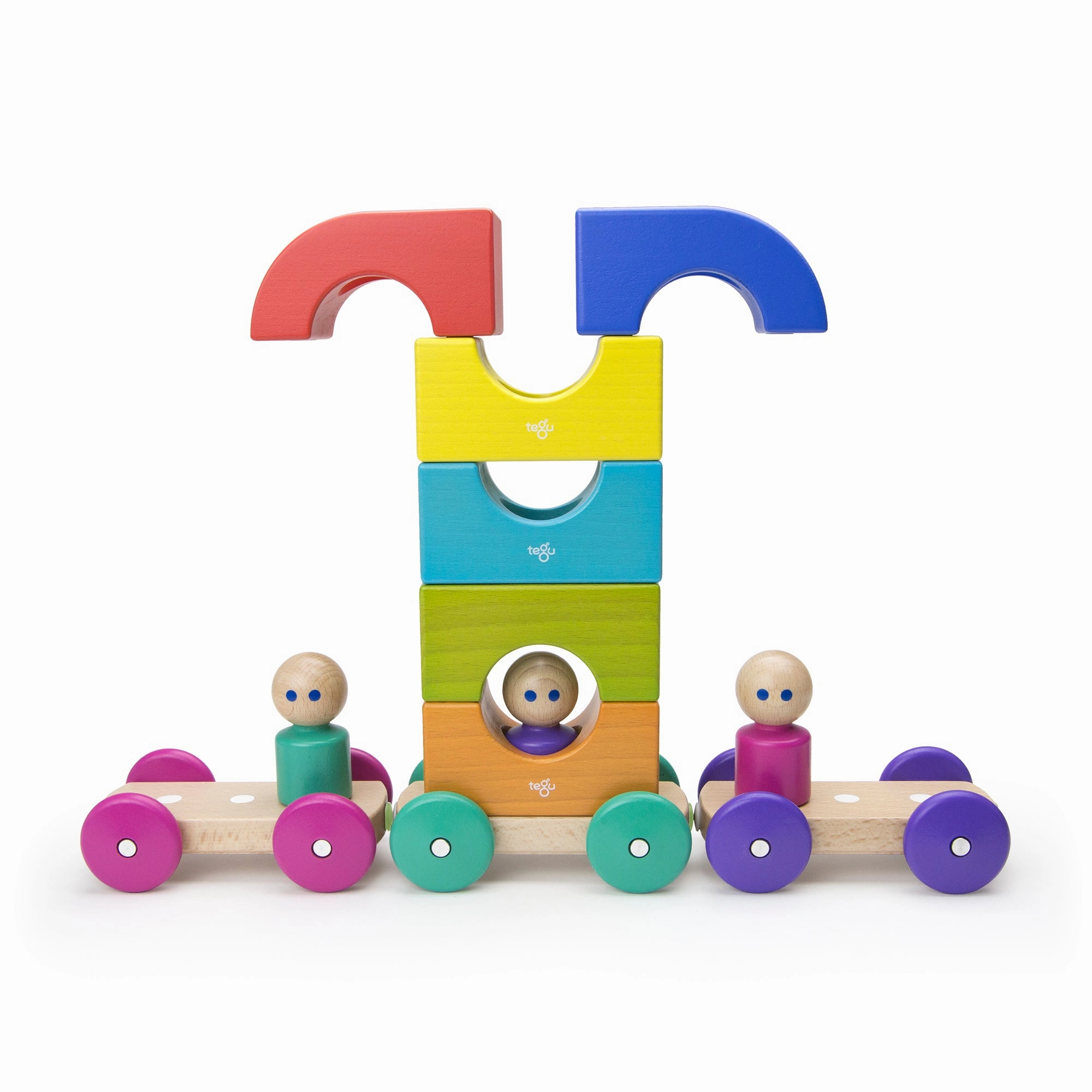 Tegu Tram Rainbow Magnetic Wooden Blocks