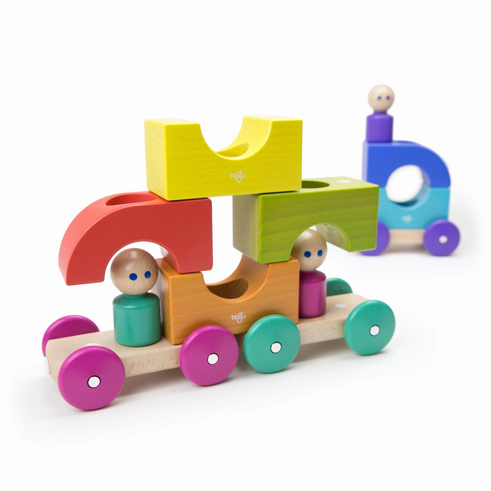 Tegu Tram Rainbow Magnetic Wooden Blocks