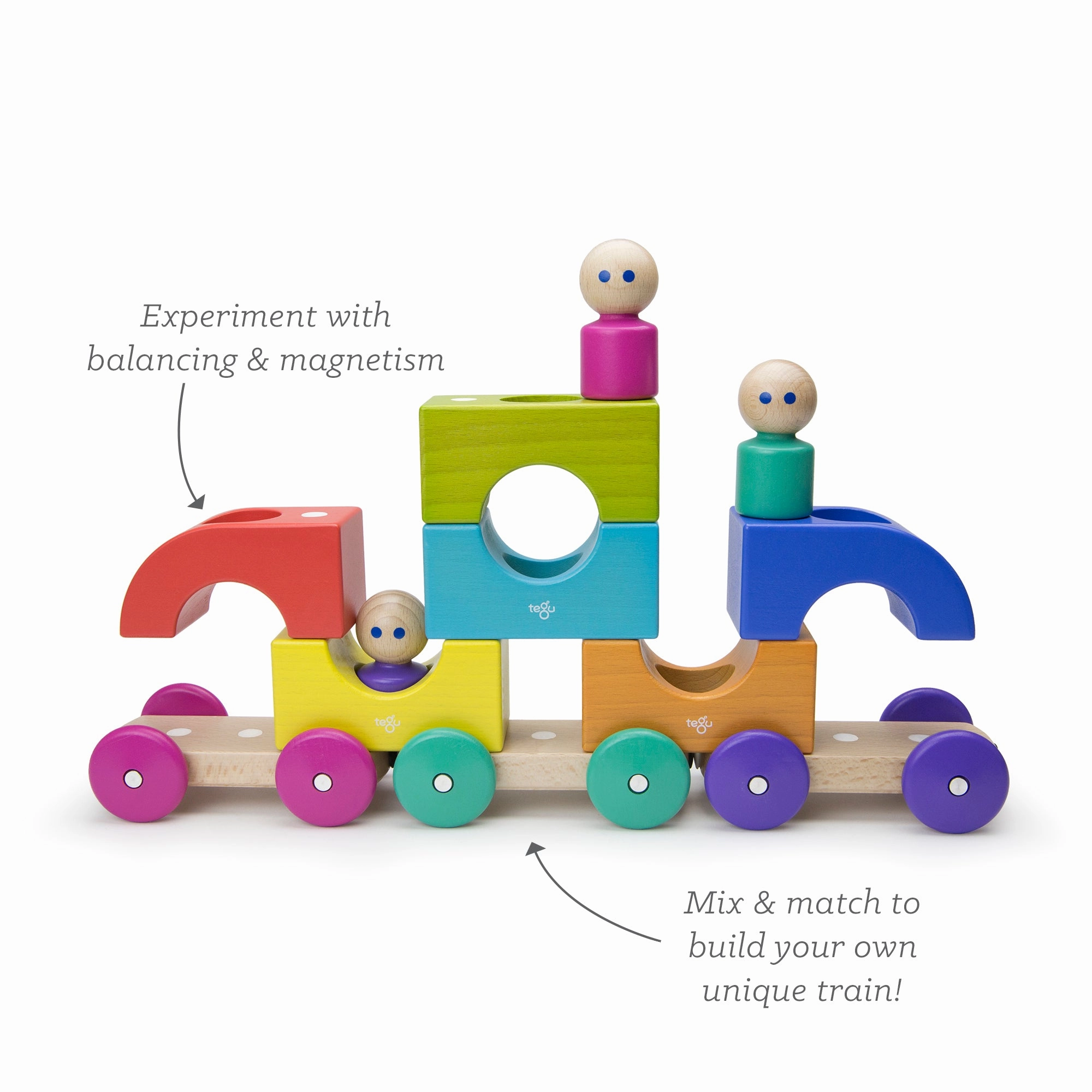 Tegu Tram Rainbow Magnetic Wooden Blocks