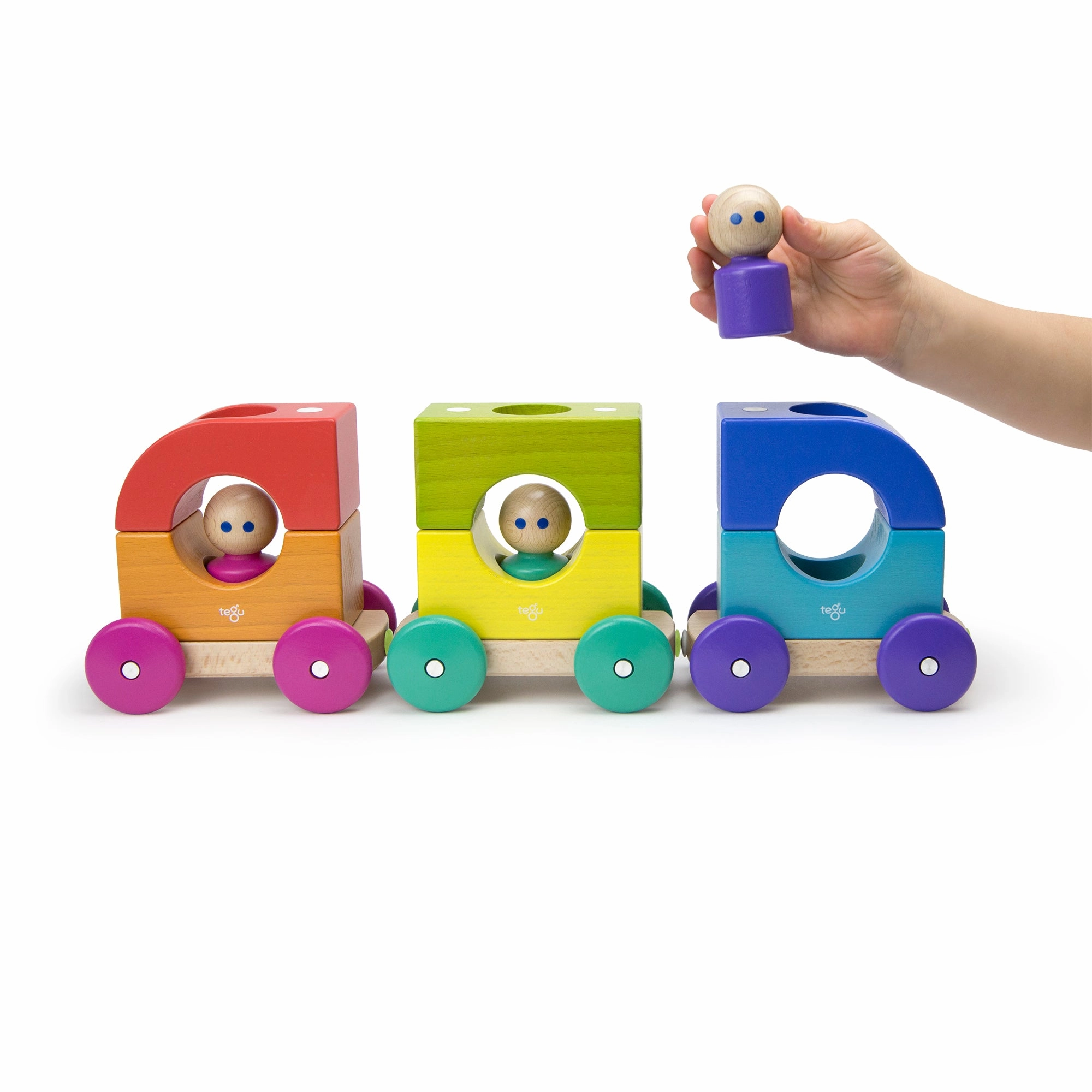 Tegu Tram Rainbow Magnetic Wooden Blocks