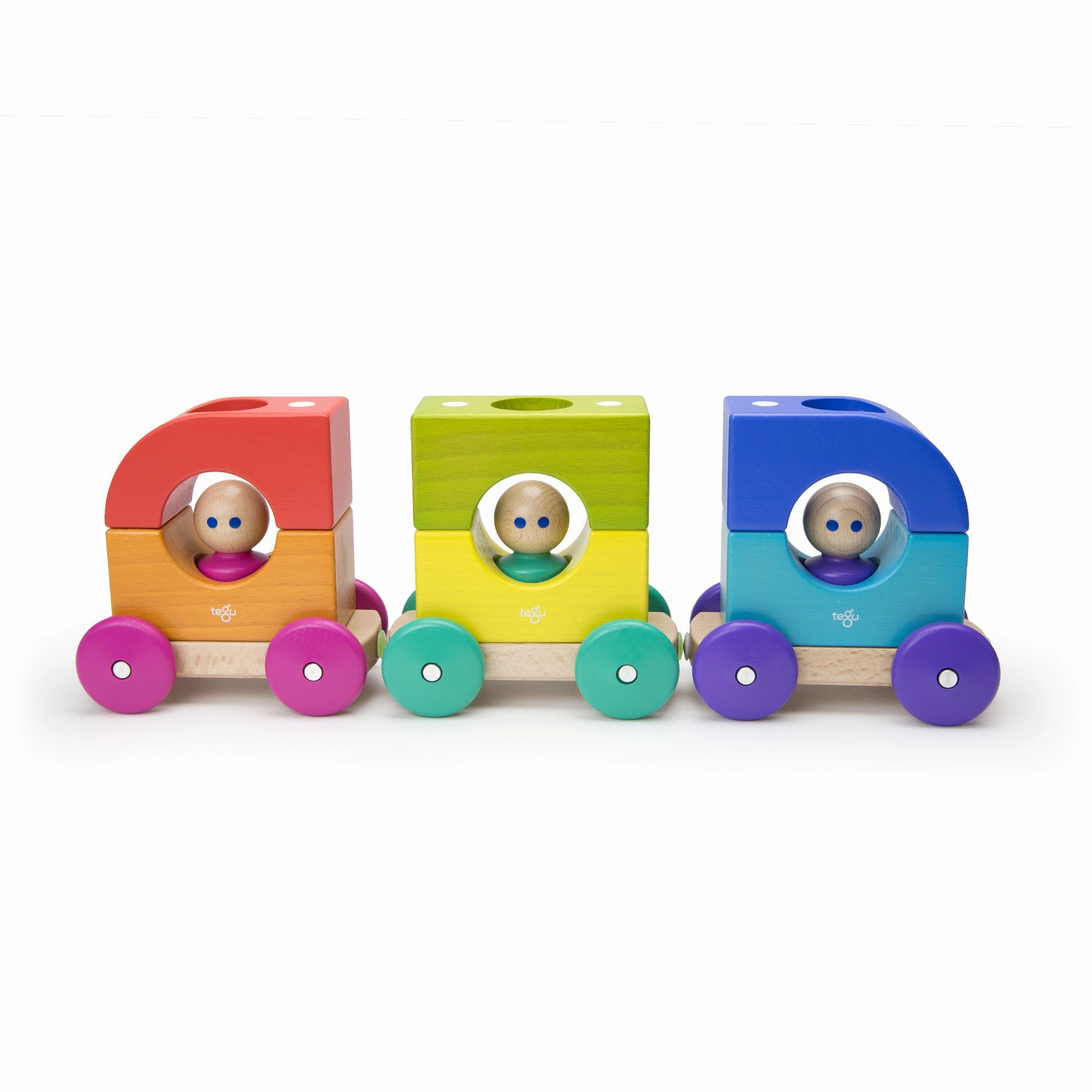 Tegu Tram Rainbow Magnetic Wooden Blocks